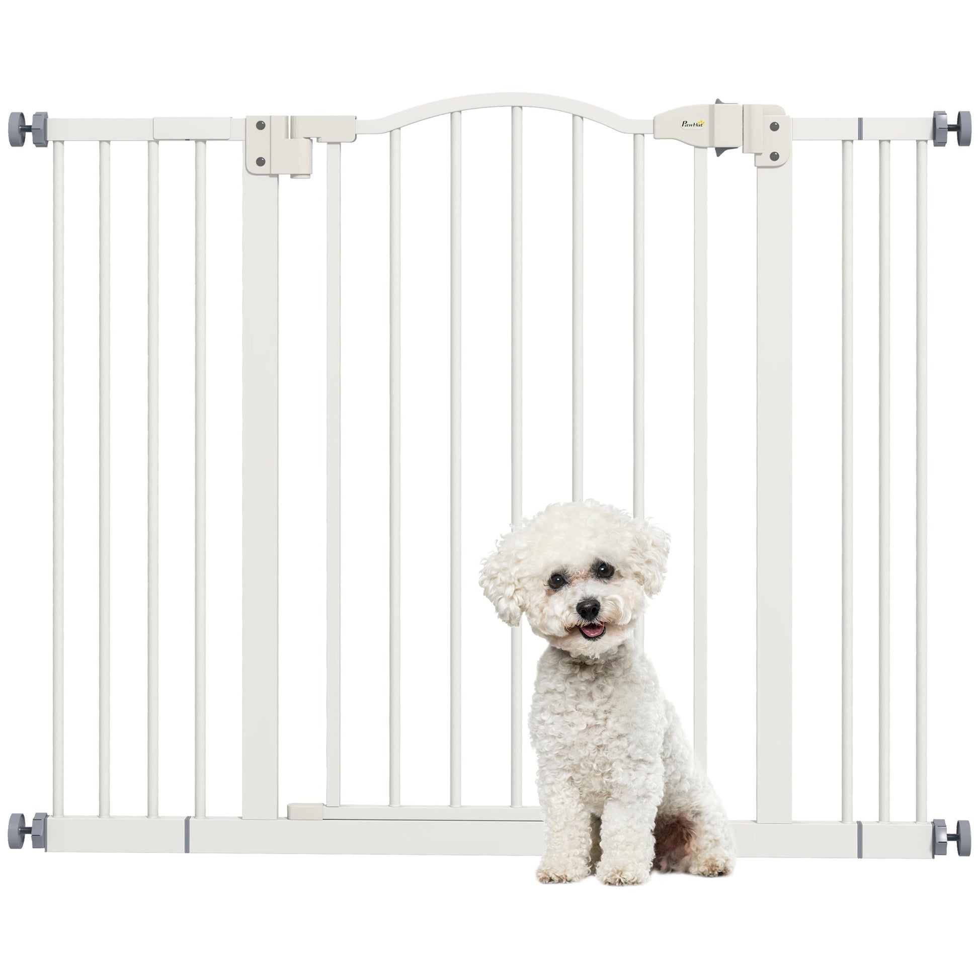 Pressure Fit Dog Stair Gate No Drilling Safety Gate Auto Close for Doorways, Hallways, 74-100cm Adjustable, 78cm Tall, White