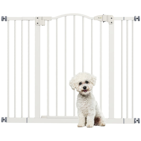 Pressure Fit Dog Stair Gate No Drilling Safety Gate Auto Close for Doorways, Hallways, 74-100cm Adjustable, 78cm Tall, White