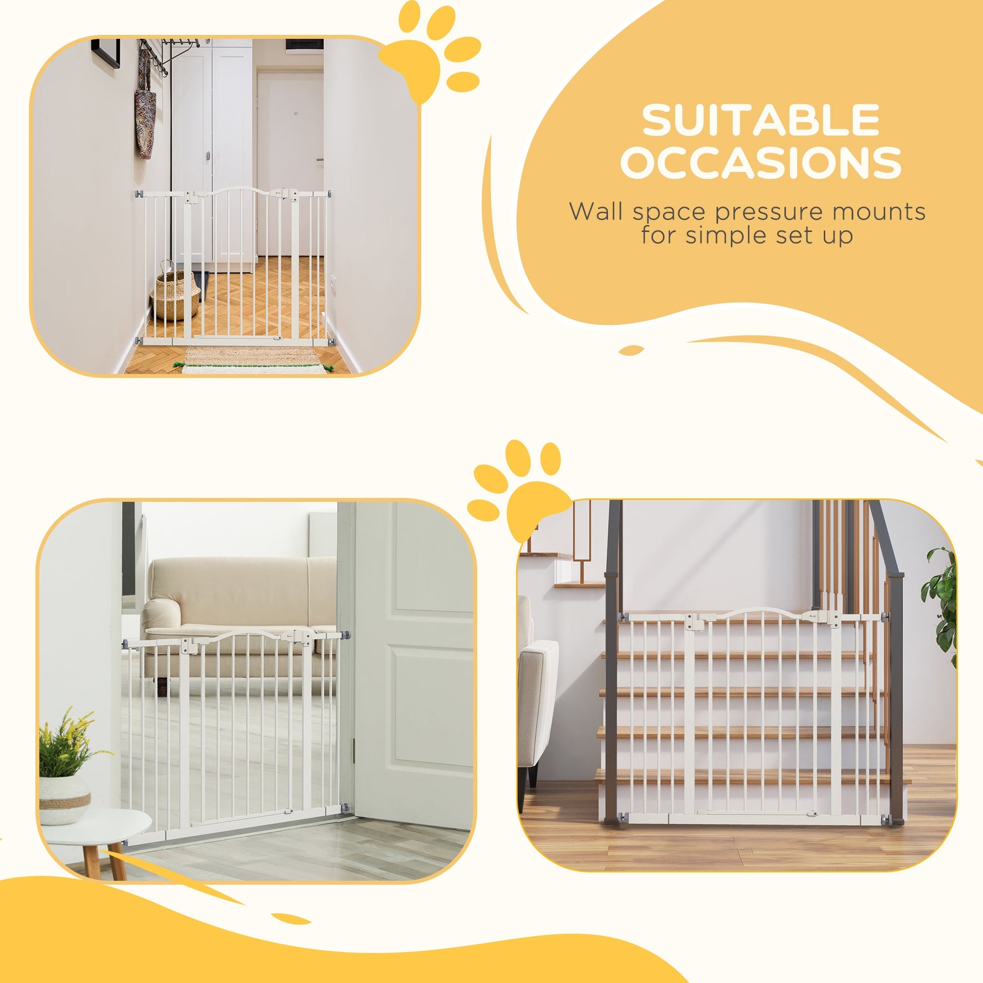 Pressure Fit Dog Stair Gate No Drilling Safety Gate Auto Close for Doorways, Hallways, 74-100cm Adjustable, 78cm Tall, White