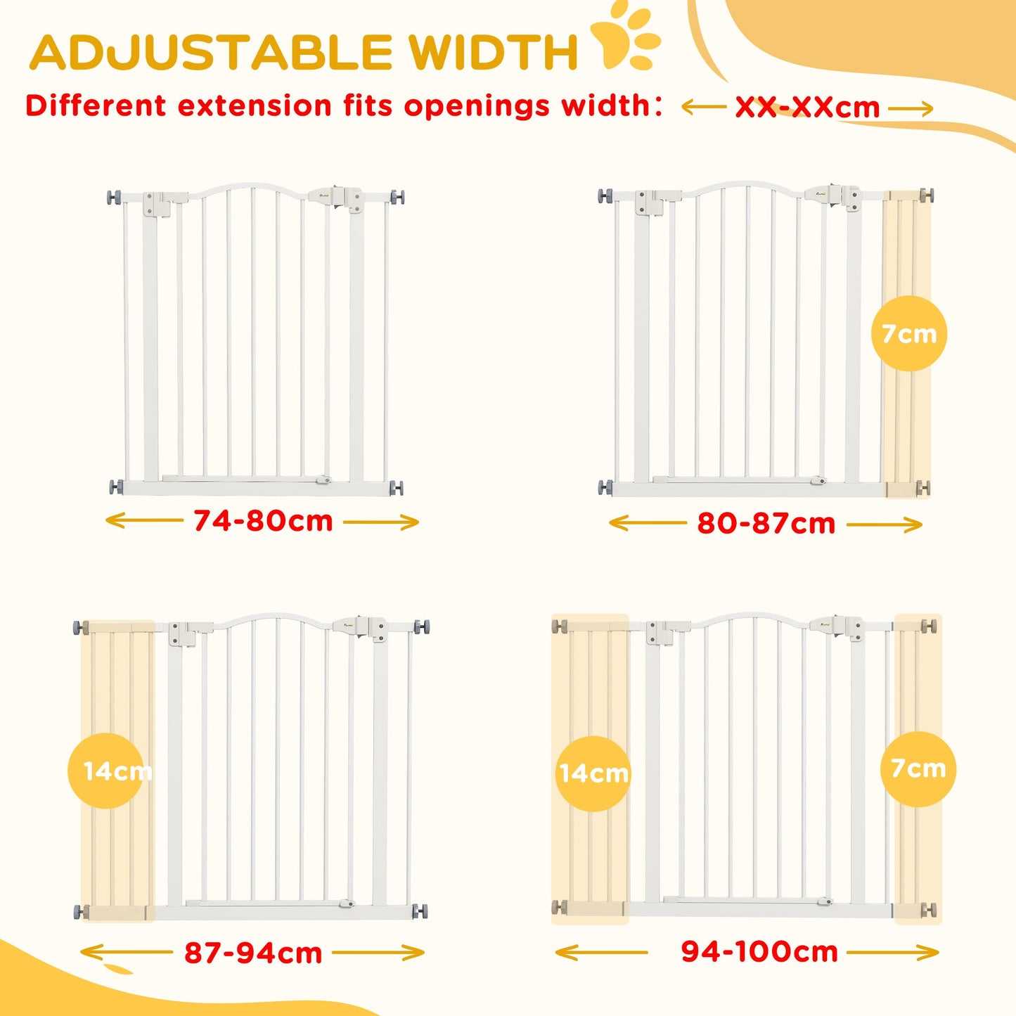 Pressure Fit Dog Stair Gate No Drilling Safety Gate Auto Close for Doorways, Hallways, 74-100cm Adjustable, 78cm Tall, White