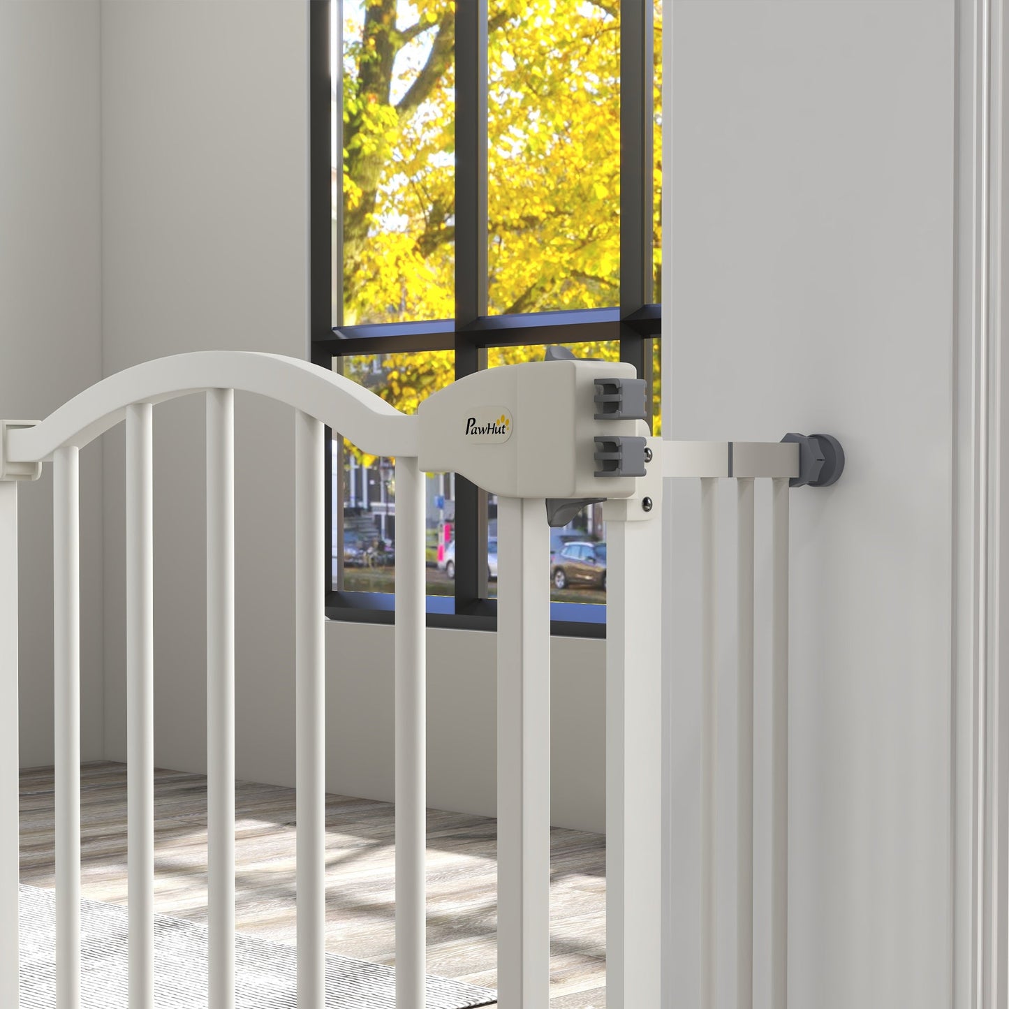 Pressure Fit Dog Stair Gate No Drilling Safety Gate Auto Close for Doorways, Hallways, 74-100cm Adjustable, 78cm Tall, White