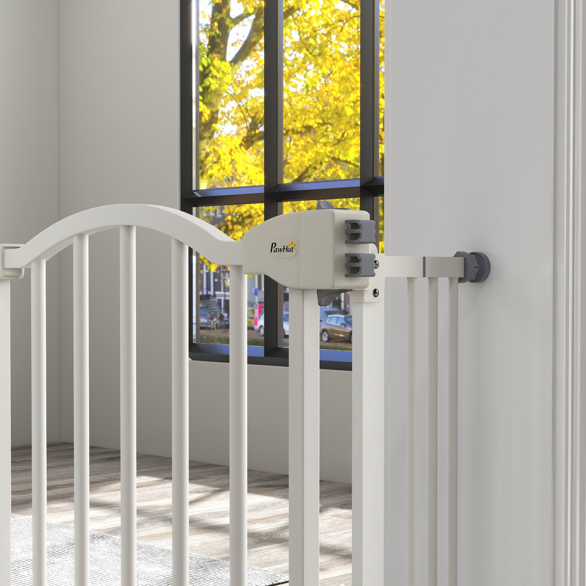 Pressure Fit Dog Stair Gate No Drilling Safety Gate Auto Close for Doorways, Hallways, 74-100cm Adjustable, 78cm Tall, White