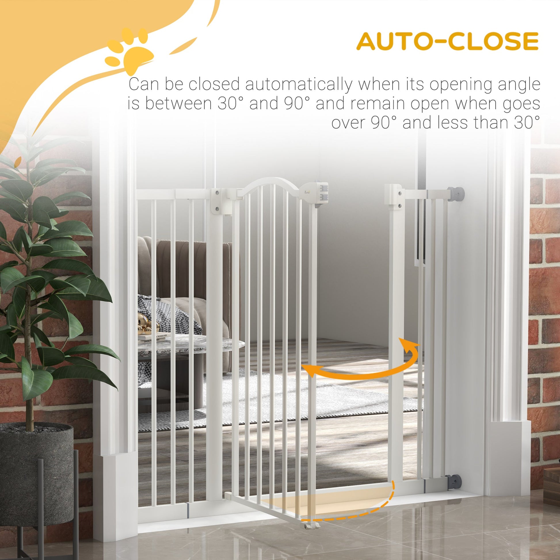 Pressure Fit Dog Stair Gate No Drilling Safety Gate Auto Close for Doorways, Hallways, 74-100cm Adjustable, 78cm Tall, White