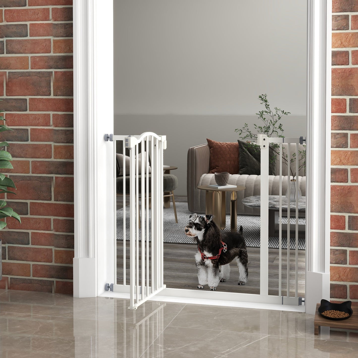 Pressure Fit Dog Stair Gate No Drilling Safety Gate Auto Close for Doorways, Hallways, 74-100cm Adjustable, 78cm Tall, White