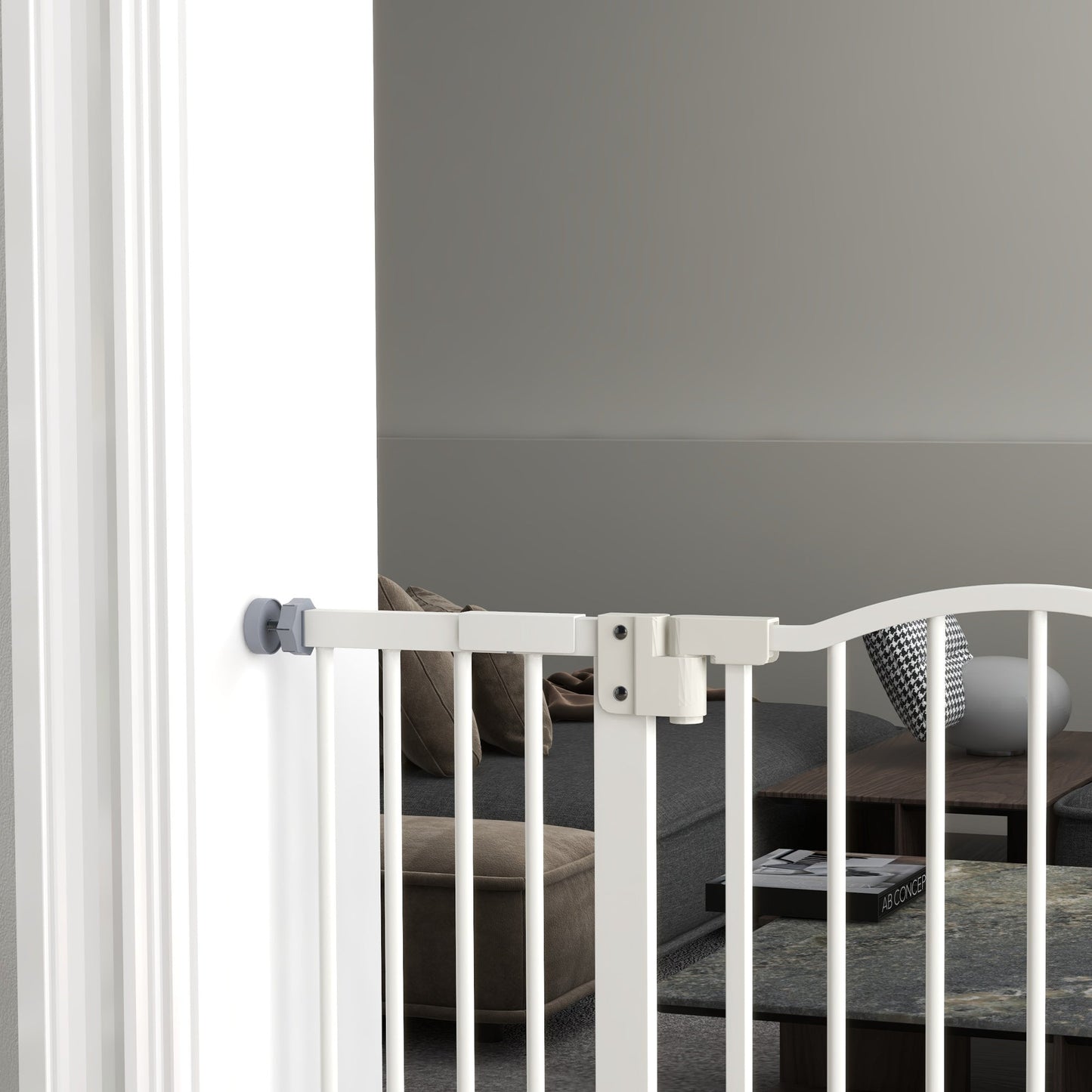 Pressure Fit Dog Stair Gate No Drilling Safety Gate Auto Close for Doorways, Hallways, 74-100cm Adjustable, 78cm Tall, White