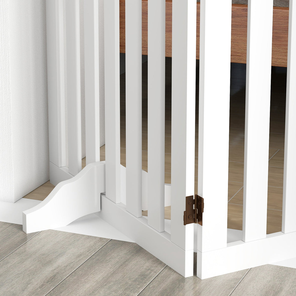 Wooden Dog Gate, Freestanding Pet Gate with Support Feet for Doorways, Hallways, Stairs, 3-Panel Pet Fence for Small Medium Dogs, 155L x 61H cm, White