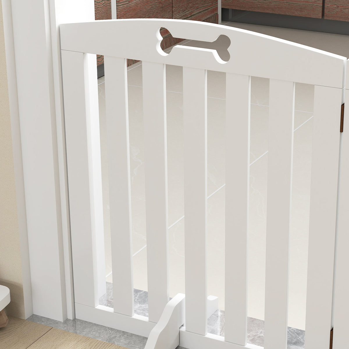 Wooden Dog Gate, Freestanding Pet Gate with Support Feet for Doorways, Hallways, Stairs, 3-Panel Pet Fence for Small Medium Dogs, 155L x 61H cm, White