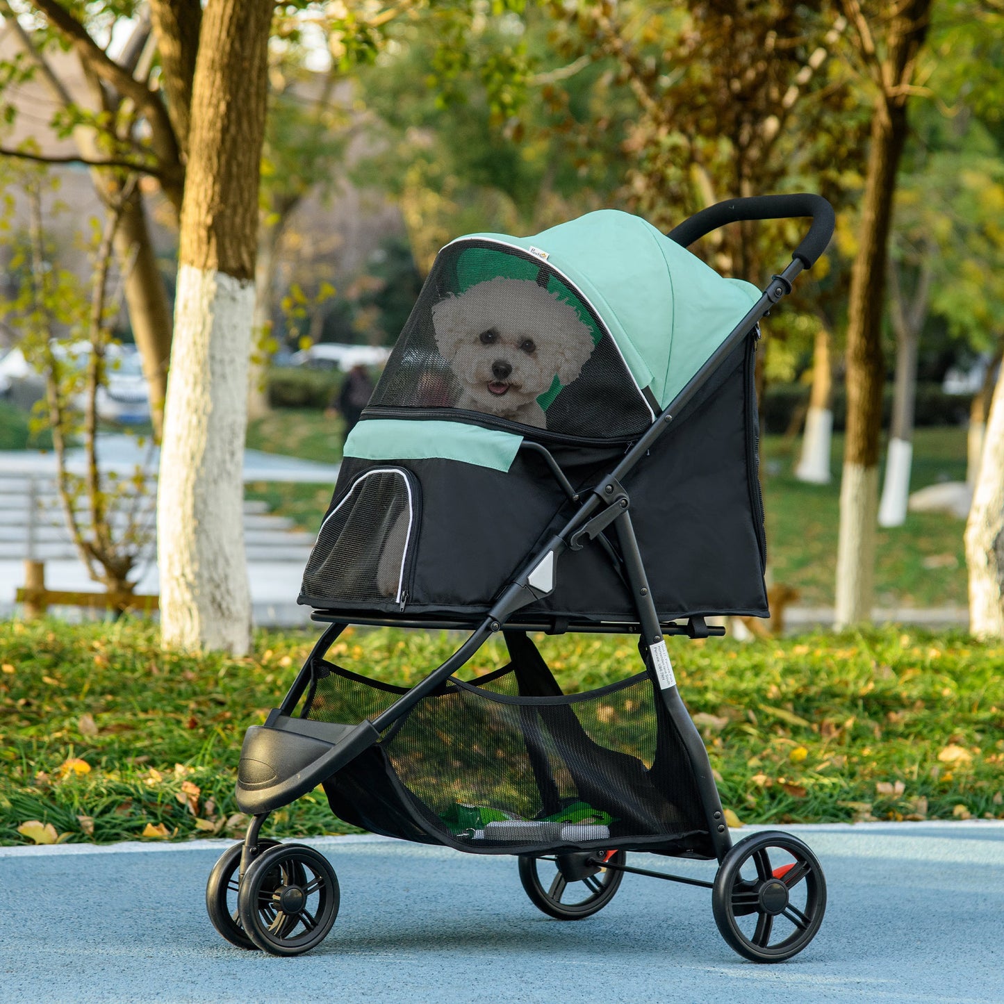 Dog Pram with Rain Cover Pet Stroller, Foldable Dog Pushchair for Small and Miniature Dogs, Cats - Green