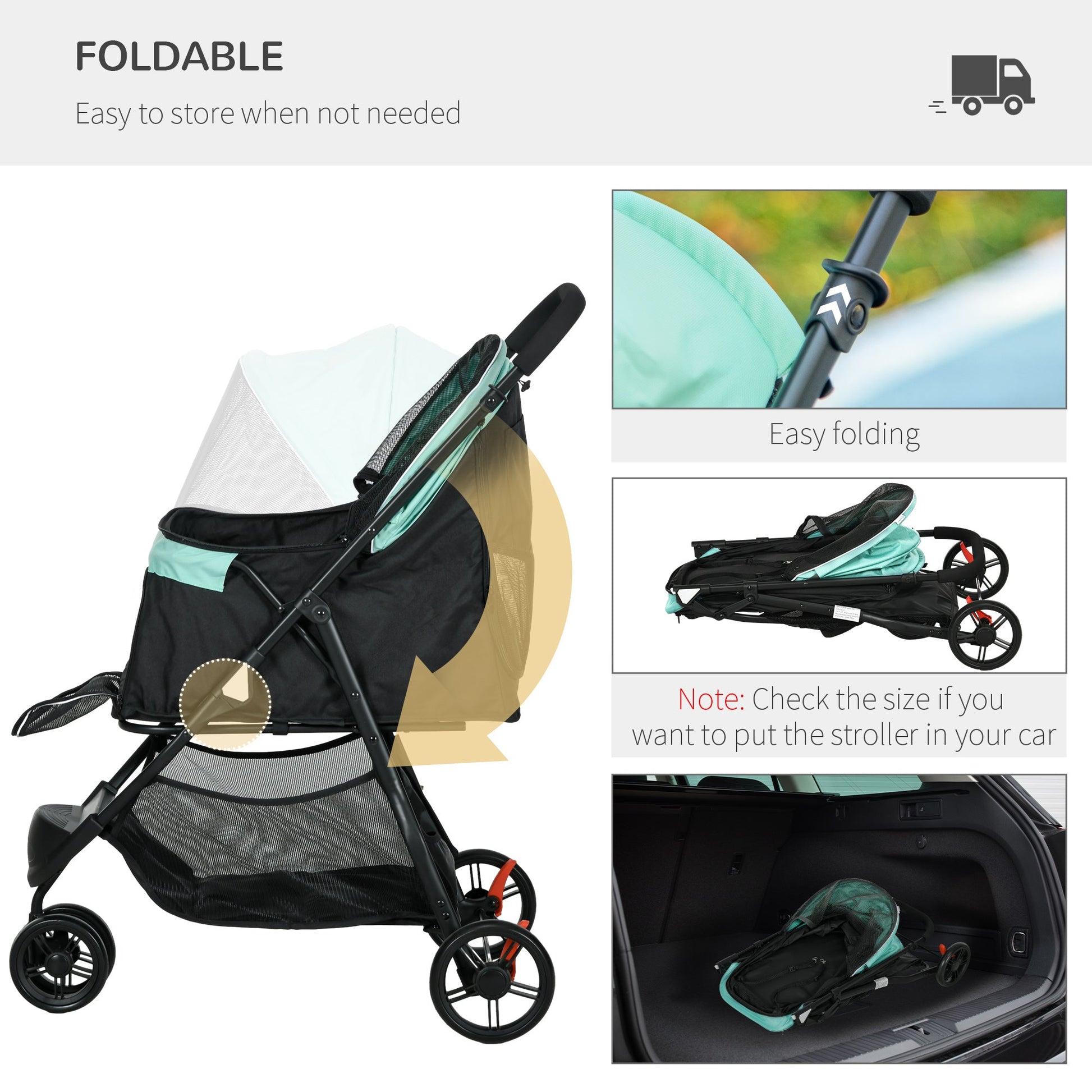 Dog Pram with Rain Cover Pet Stroller, Foldable Dog Pushchair for Small and Miniature Dogs, Cats - Green