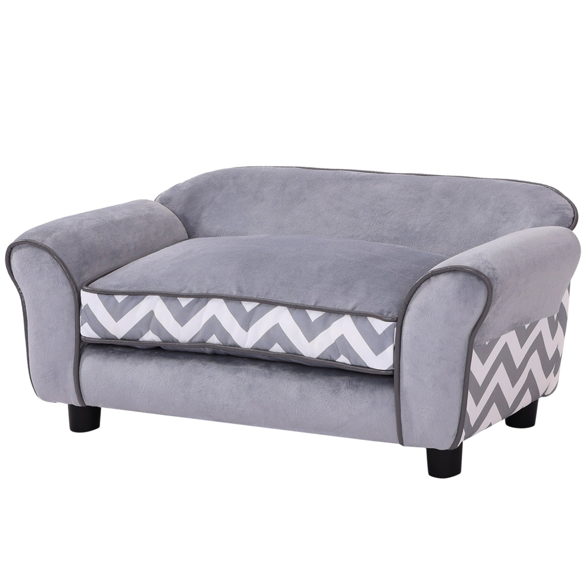 Dog Sofa Bed for XS-Sized Dogs, Cat Sofa with Soft Cushion, Pet Chair Lounge with Washable Cover, Removable Legs, Wooden Frame - Grey