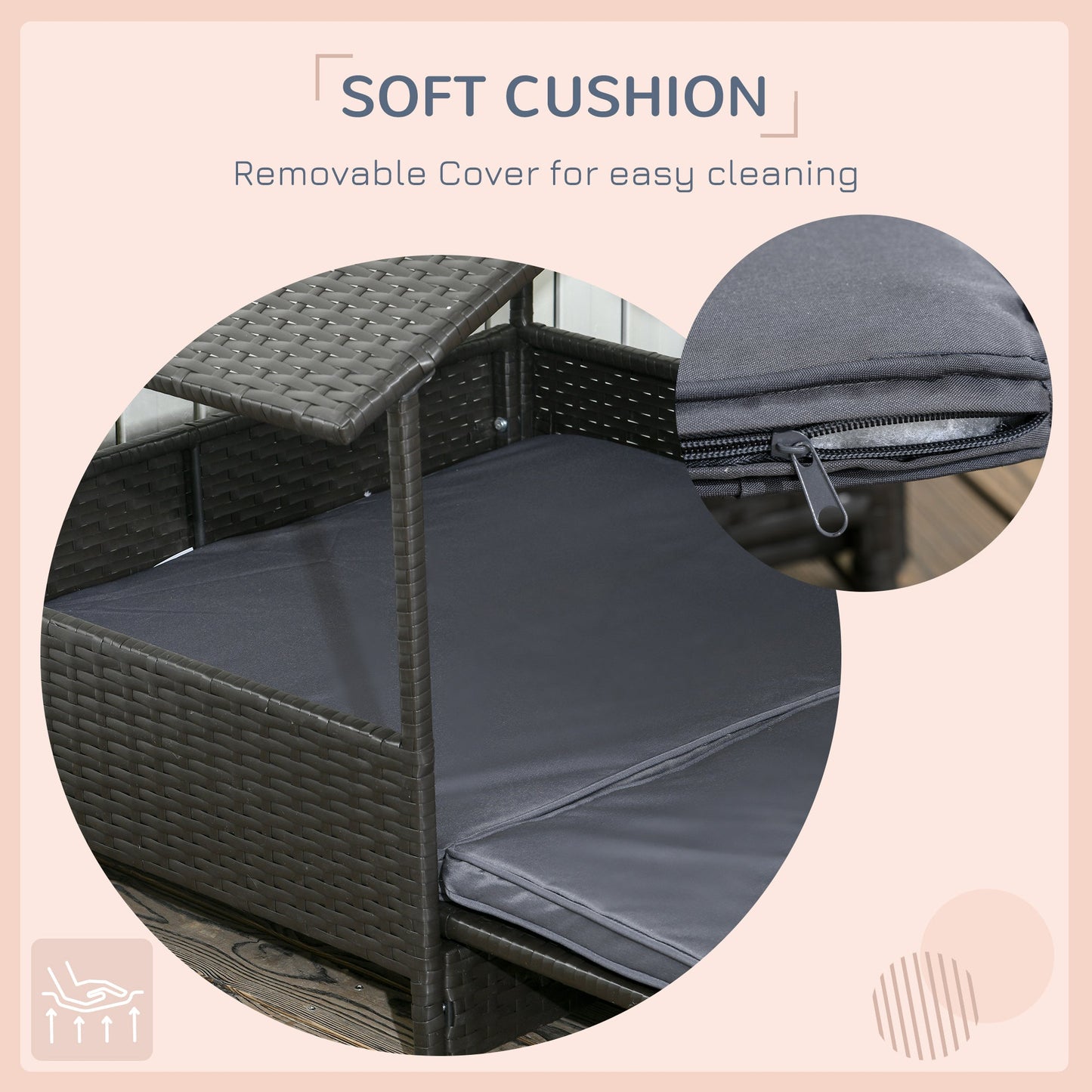 Rattan Dog House, Extendable Outdoor Wicker Dog Bed w/ Water-Resistant Roof, Removable Cushion, for Small and Medium Dogs - Grey