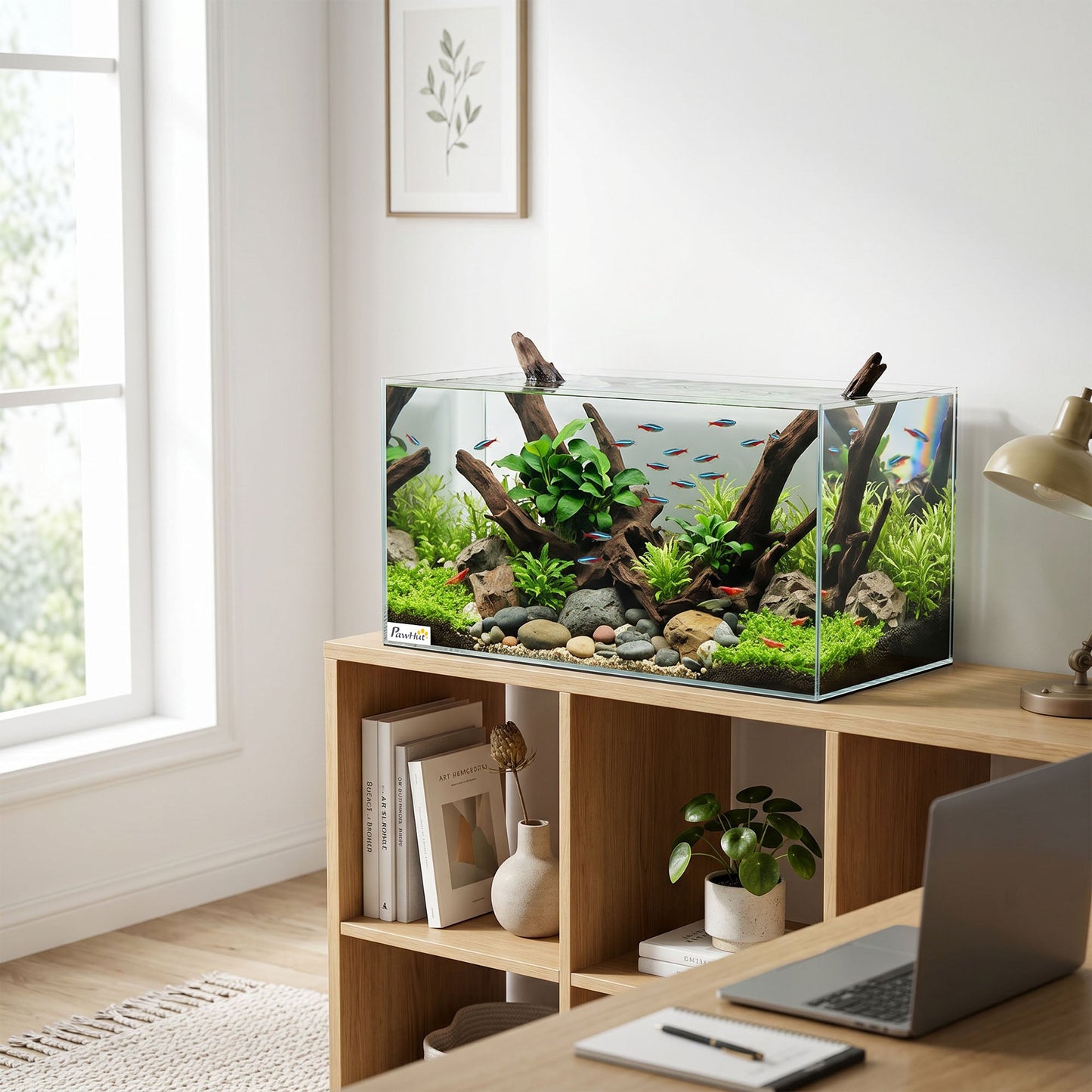 51L Fish Tank, Glass Aquarium, Small Fish Tank with Protective Base Mat, for Shrimps, Turtles, Transparent, 60 x 30 x 30 cm