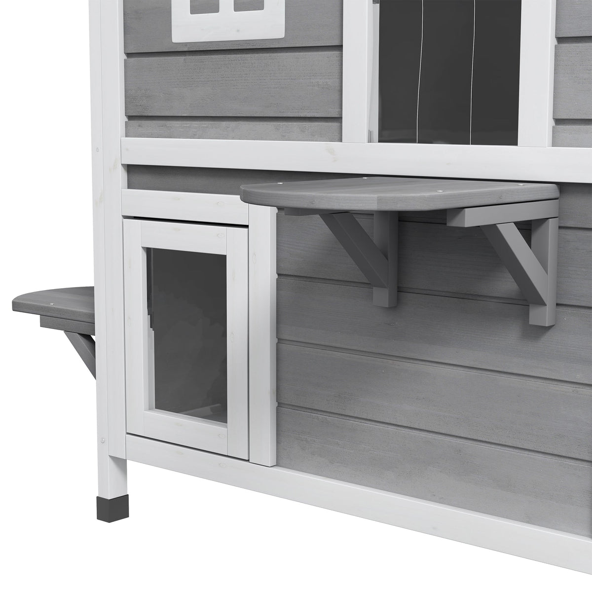  2-story Cat House Outdoor, Weatherproof Wooden Cat Enclosure for Feral Cats with Escape Door, Openable Roof, Jumping Platforms, Grey
