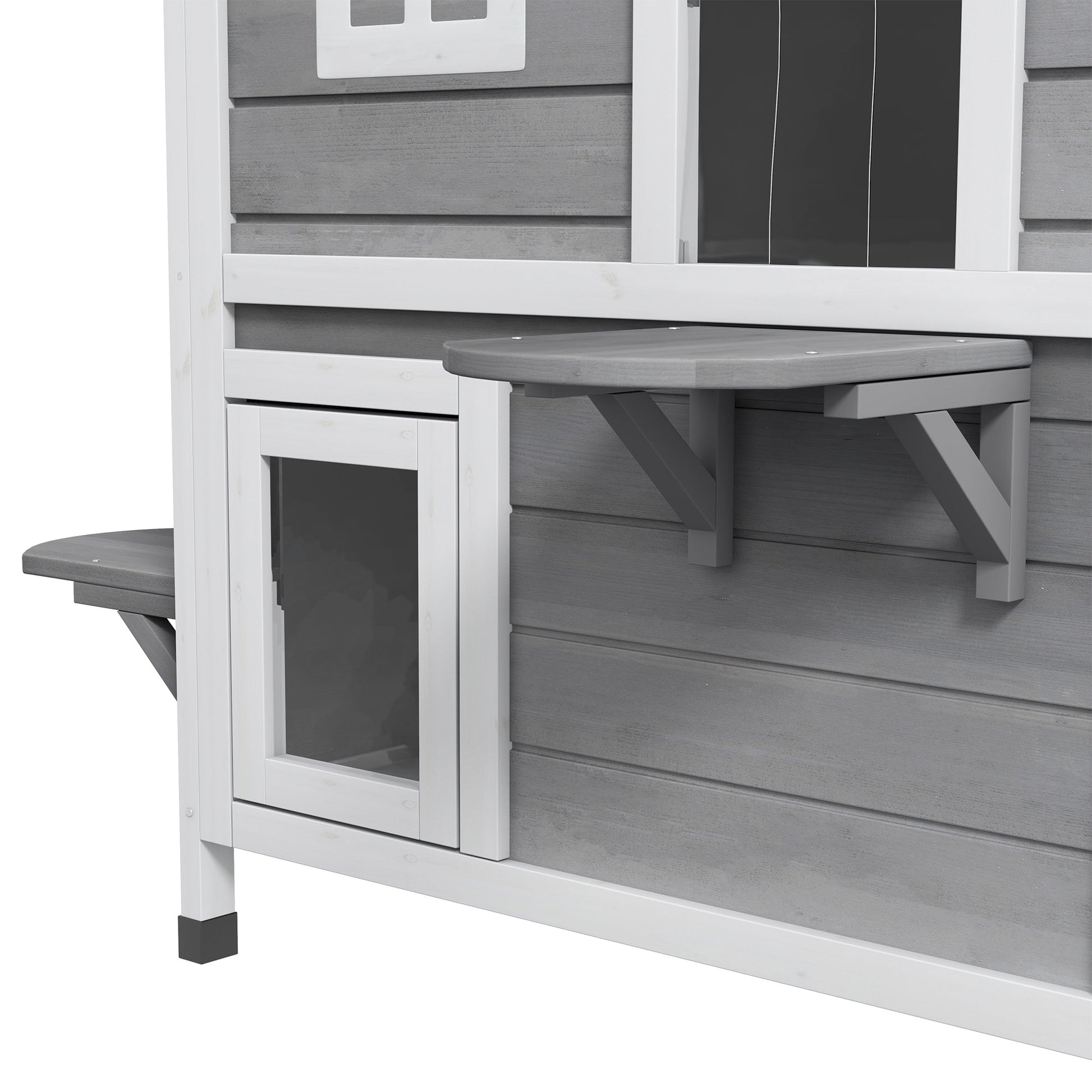  2-story Cat House Outdoor, Weatherproof Wooden Cat Enclosure for Feral Cats with Escape Door, Openable Roof, Jumping Platforms, Grey