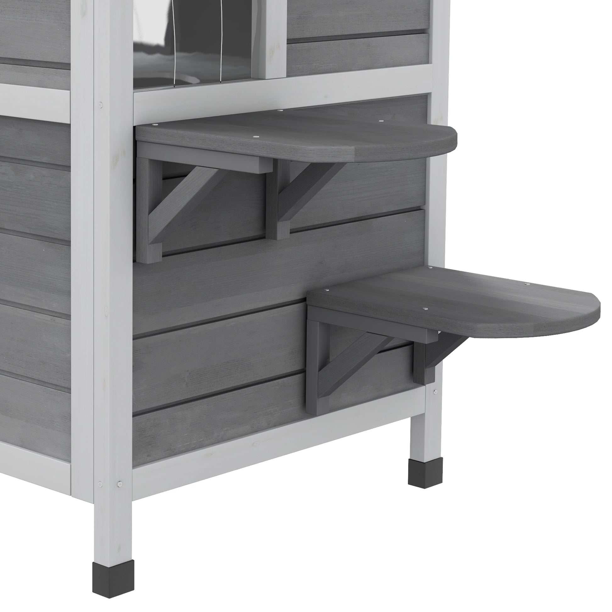  2-story Cat House Outdoor, Weatherproof Wooden Cat Enclosure for Feral Cats with Escape Door, Openable Roof, Jumping Platforms, Grey