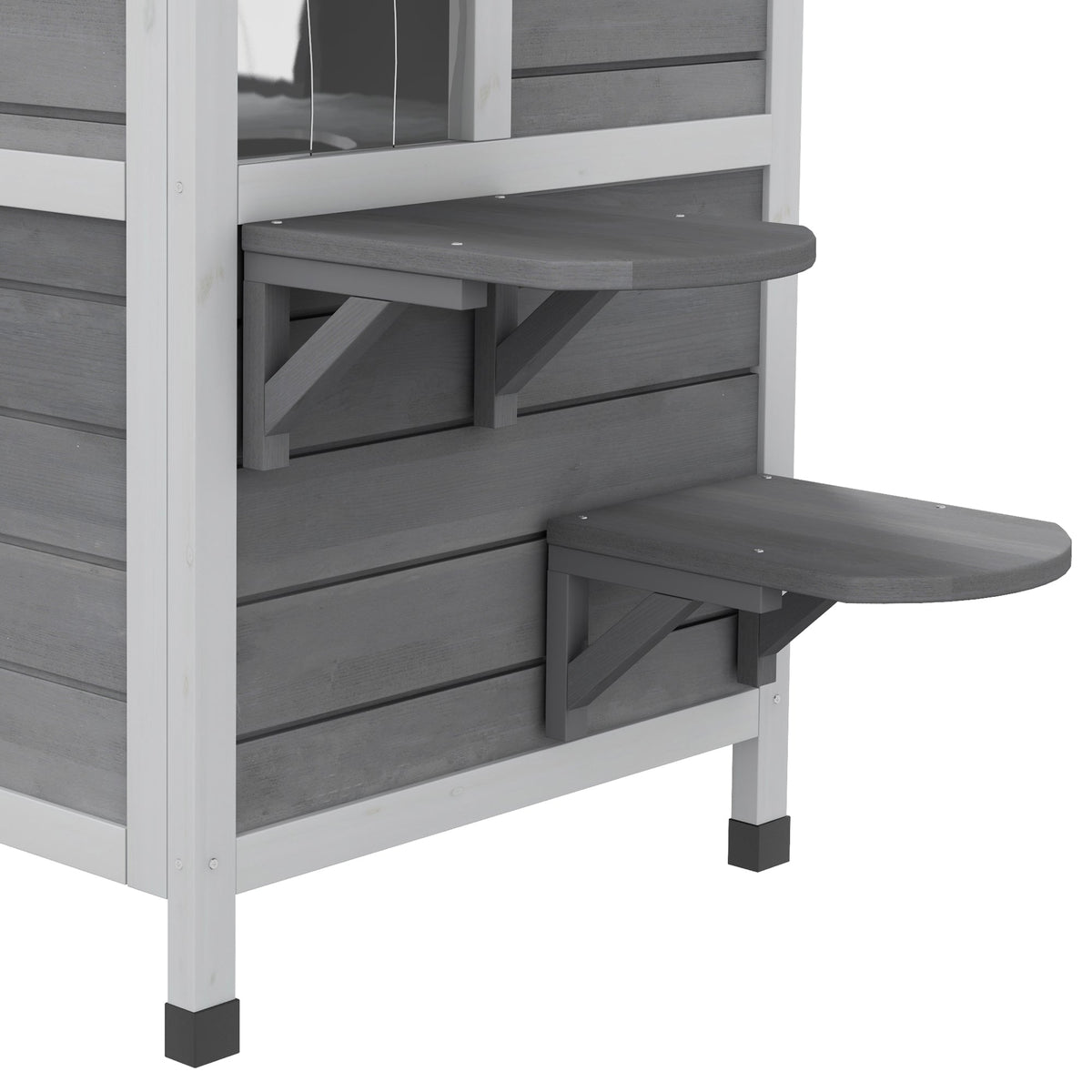  2-story Cat House Outdoor, Weatherproof Wooden Cat Enclosure for Feral Cats with Escape Door, Openable Roof, Jumping Platforms, Grey