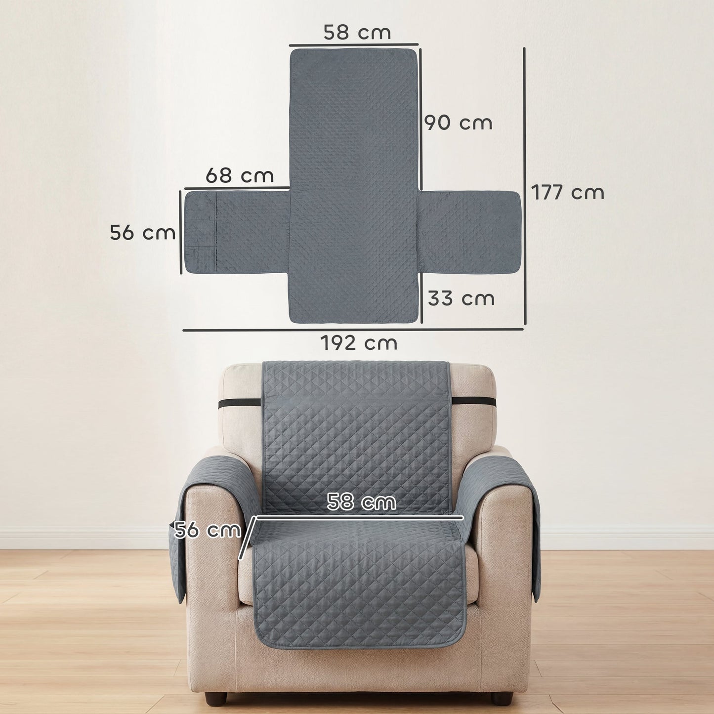 Waterproof Sofa Cover, Soft Couch Cover for Dogs Cats Pets, Non Slip Sofa Slipcoevr with Elastic Straps Furniture Protector for Living Room, Grey