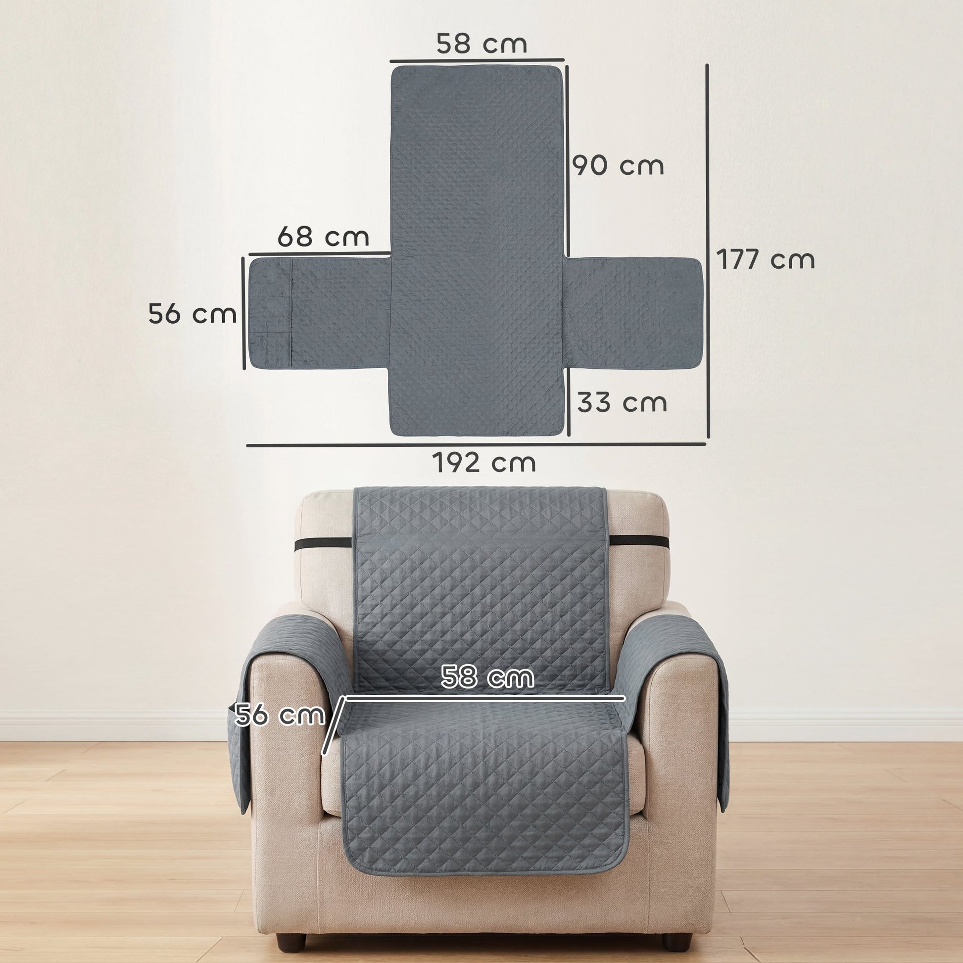 Waterproof Sofa Cover, Soft Couch Cover for Dogs Cats Pets, Non Slip Sofa Slipcoevr with Elastic Straps Furniture Protector for Living Room, Grey