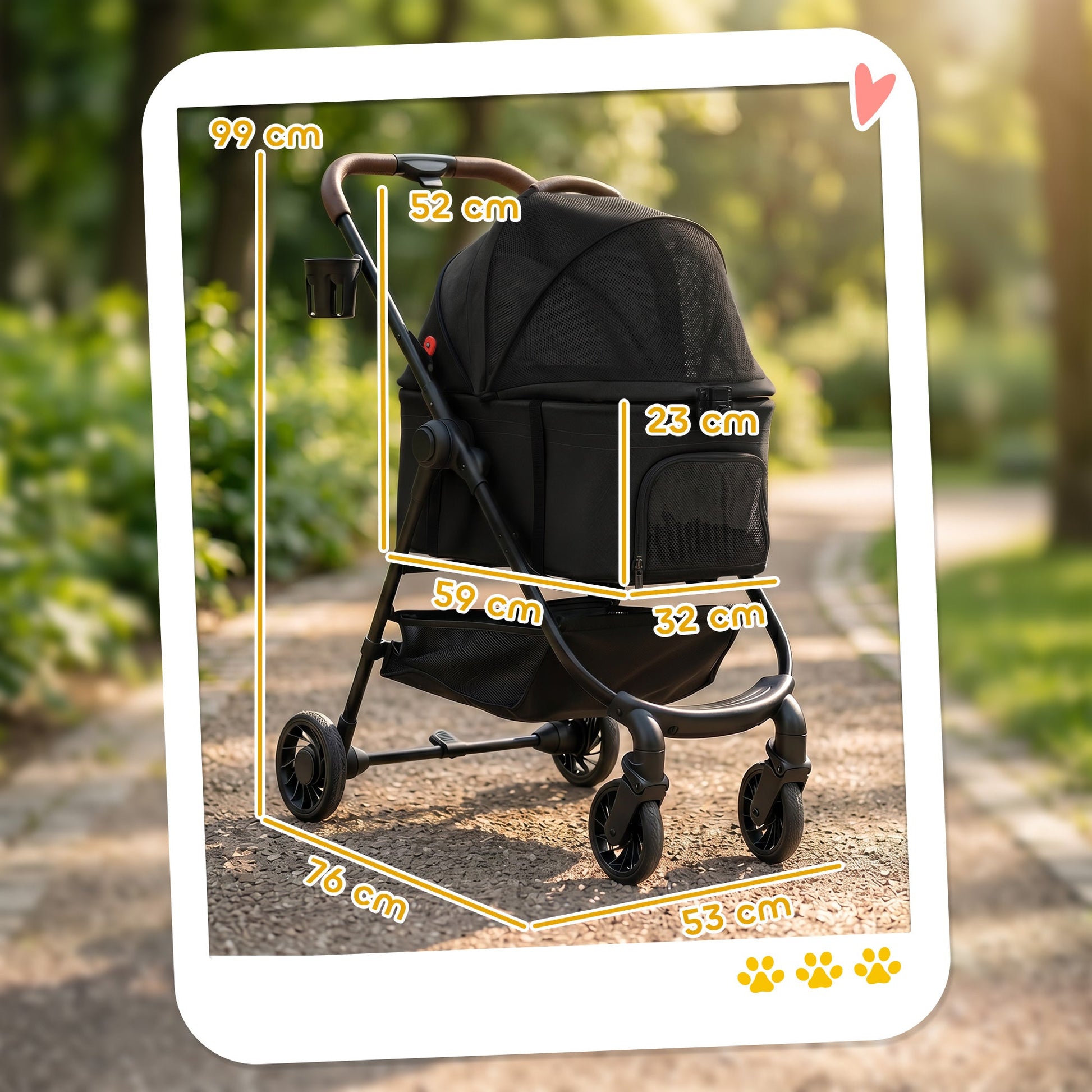 Dog Stroller, 3 in 1 Foldable Pet Stroller for Small Puppy Cat with Detachable Travel Carrier, 4 Wheels Dog Pram with Storage Basket, Seat Leashes, Mesh Window, Black