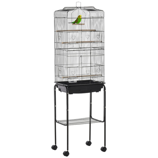 Bird Cage Budgie Cages for Finch Canary Parakeet with Stand Wheels Slide-out Tray Accessories Storage Shelf, Black 46.5 x 36 x 157 cm