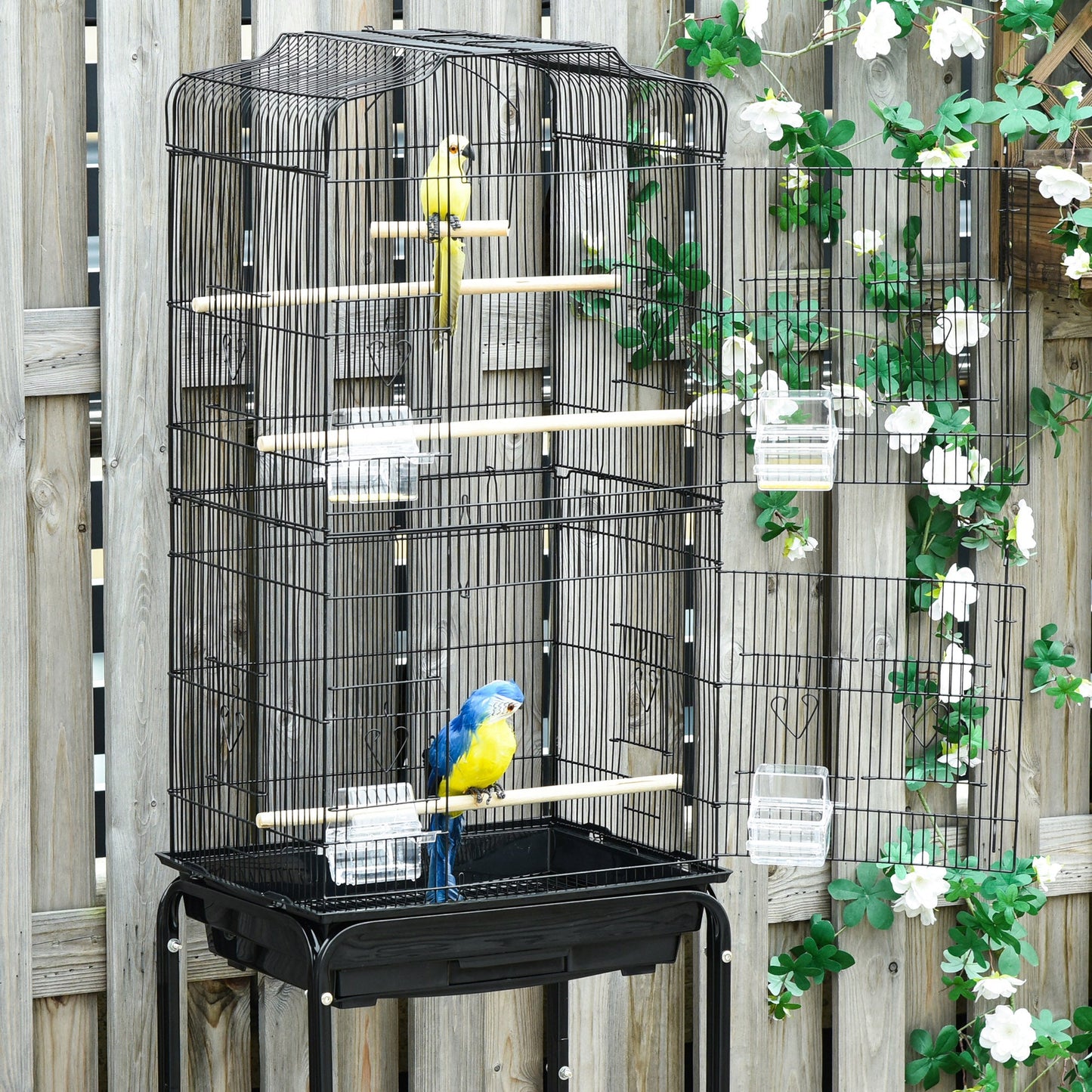 Bird Cage Budgie Cages for Finch Canary Parakeet with Stand Wheels Slide-out Tray Accessories Storage Shelf, Black 46.5 x 36 x 157 cm