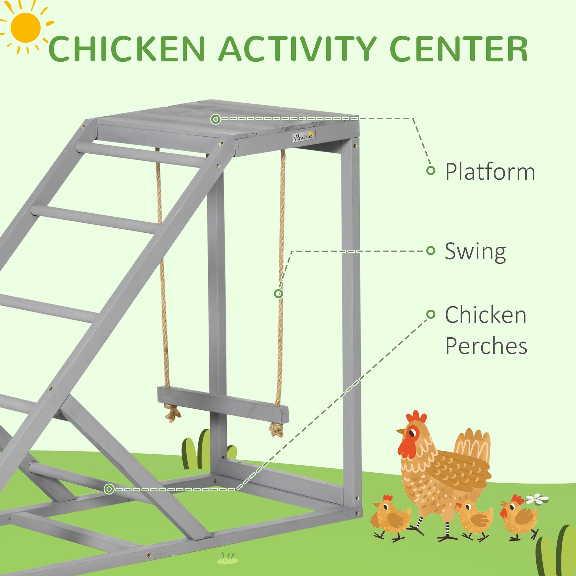 Chicken Activity Play Set with Swing, Chicken Coop Toy with Ladder, Platform for 2 Chickens, Hens, Grey