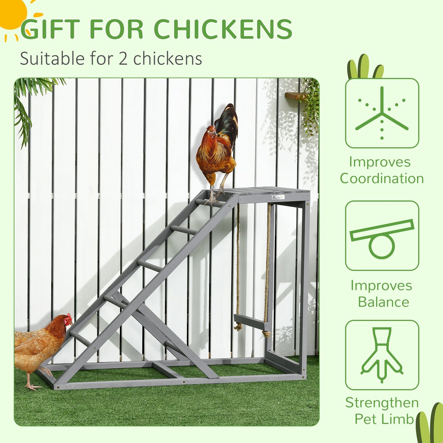 Chicken Activity Play Set with Swing, Chicken Coop Toy with Ladder, Platform for 2 Chickens, Hens, Grey