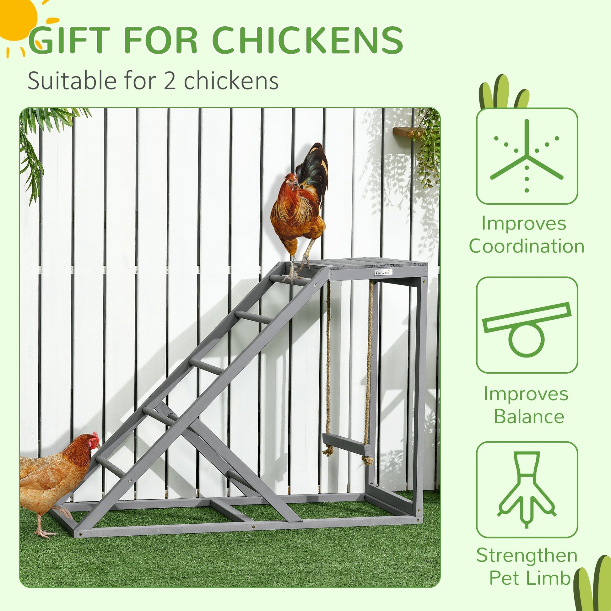 Chicken Activity Play Set with Swing, Chicken Coop Toy with Ladder, Platform for 2 Chickens, Hens, Grey