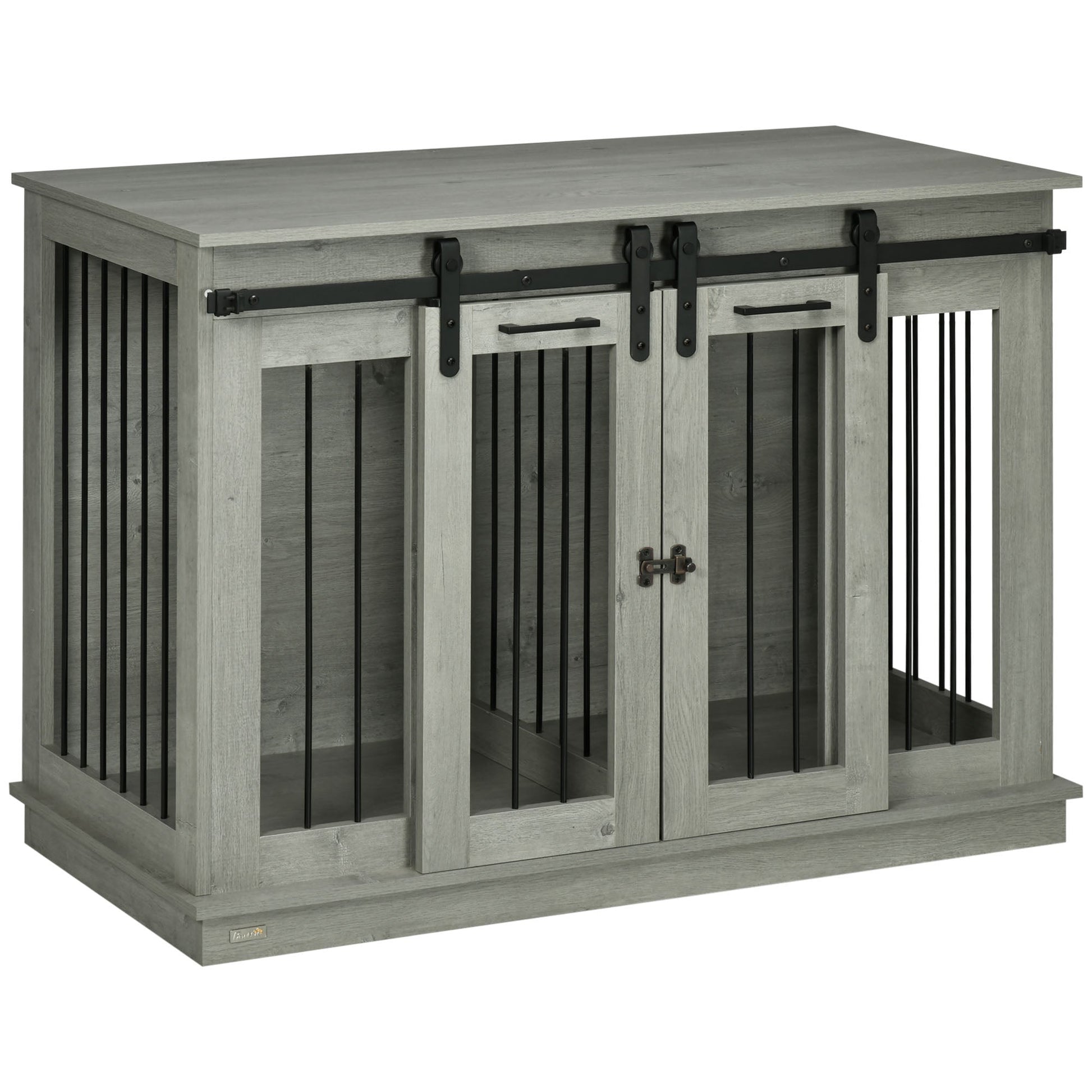 Dog Crate Furniture for Large Dog, Double Dog Cage for Small Dogs with Divider, Sliding Doors - Grey