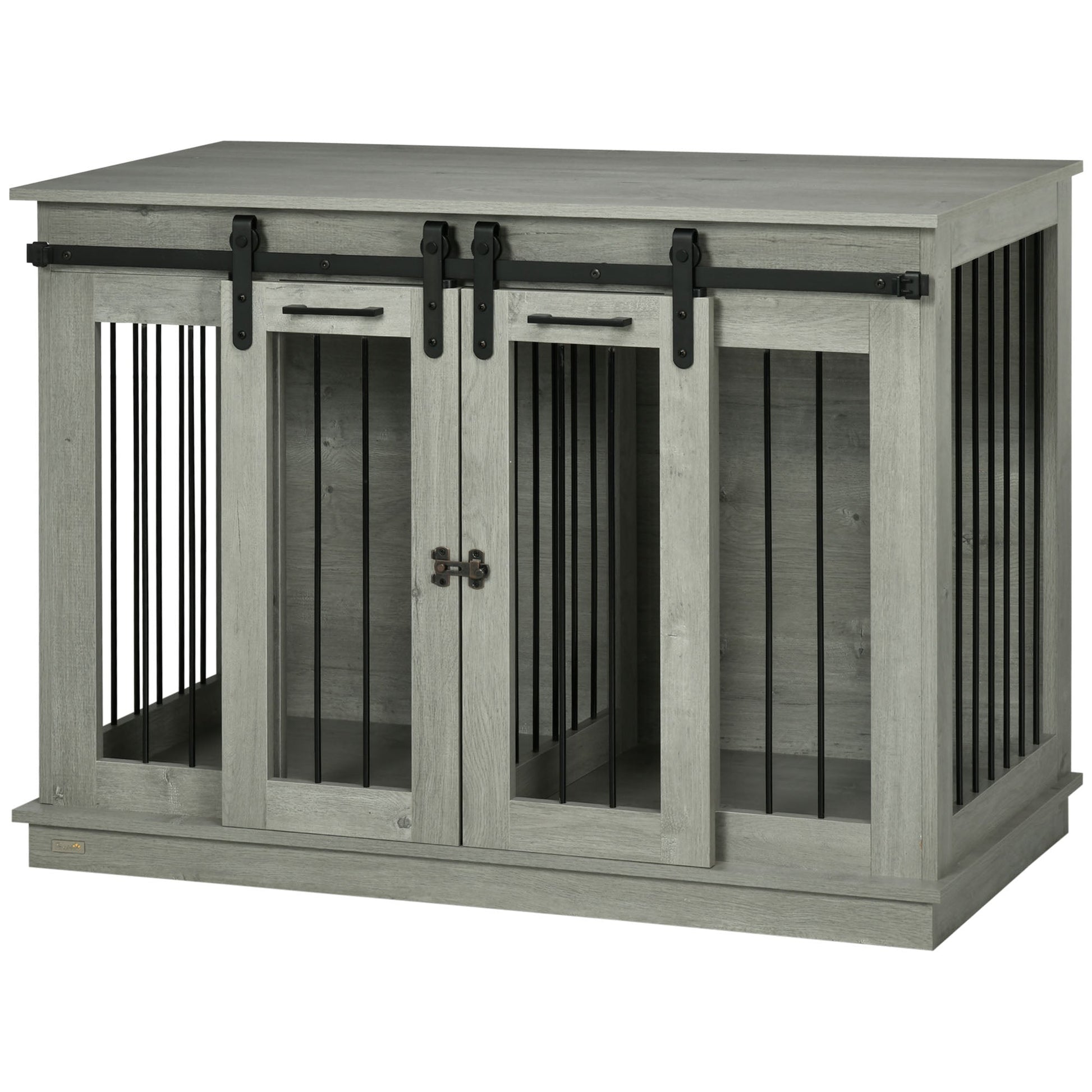 Dog Crate Furniture for Large Dog, Double Dog Cage for Small Dogs with Divider, Sliding Doors - Grey