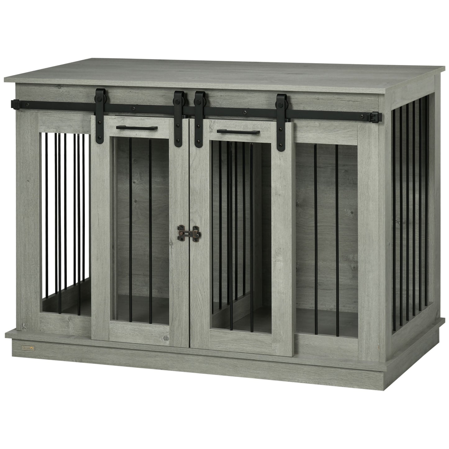 Dog Crate Furniture for Large Dog, Double Dog Cage for Small Dogs with Divider, Sliding Doors - Grey