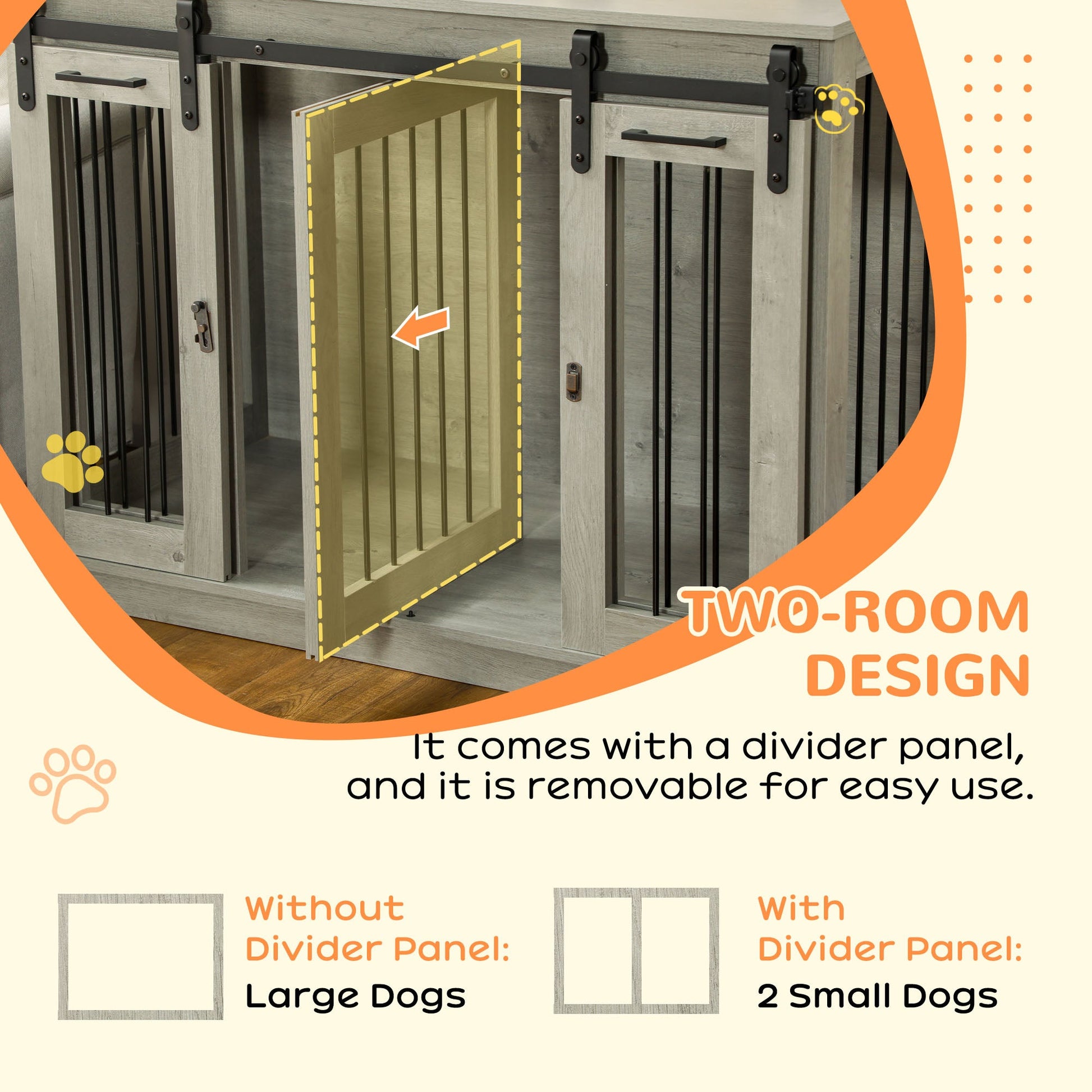 Dog Crate Furniture for Large Dog, Double Dog Cage for Small Dogs with Divider, Sliding Doors - Grey