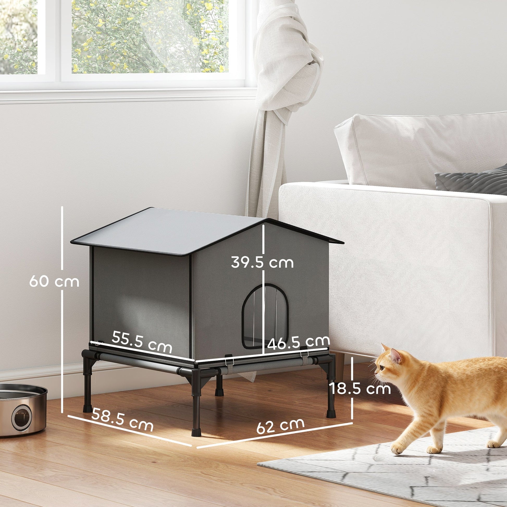 Outdoor Cat House, Waterproof Insulated Cat Kennel with Elevated Base, Cushion, Foldable Feral Kitty Shelter for Indoor Outdoor Kittens, Grey