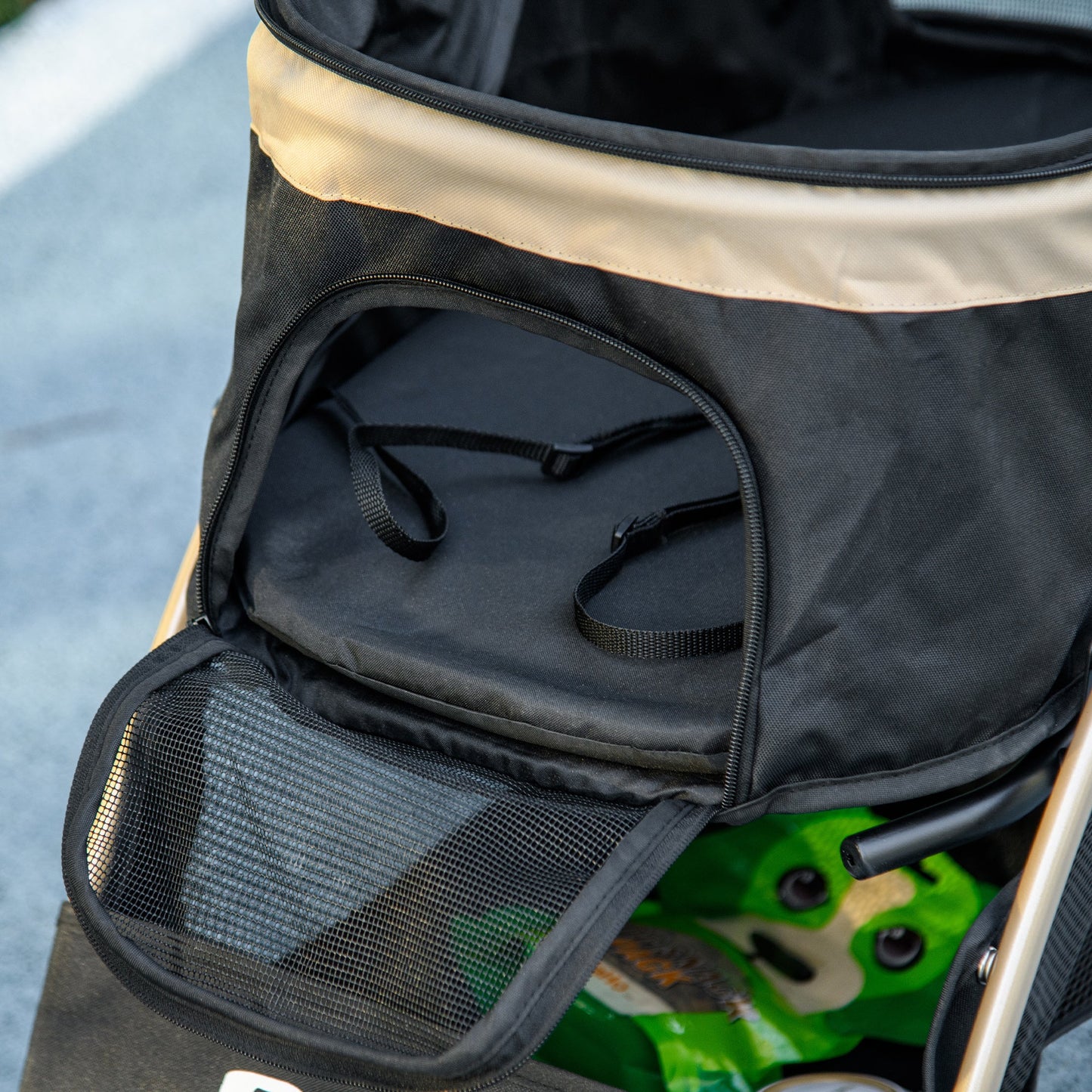 Dog Stroller with Rain Cover, Foldable Dog Pram, 4 Wheels Pet Pushchair with Safety Leashes, for Small, Miniature Dogs, Cats - Khaki