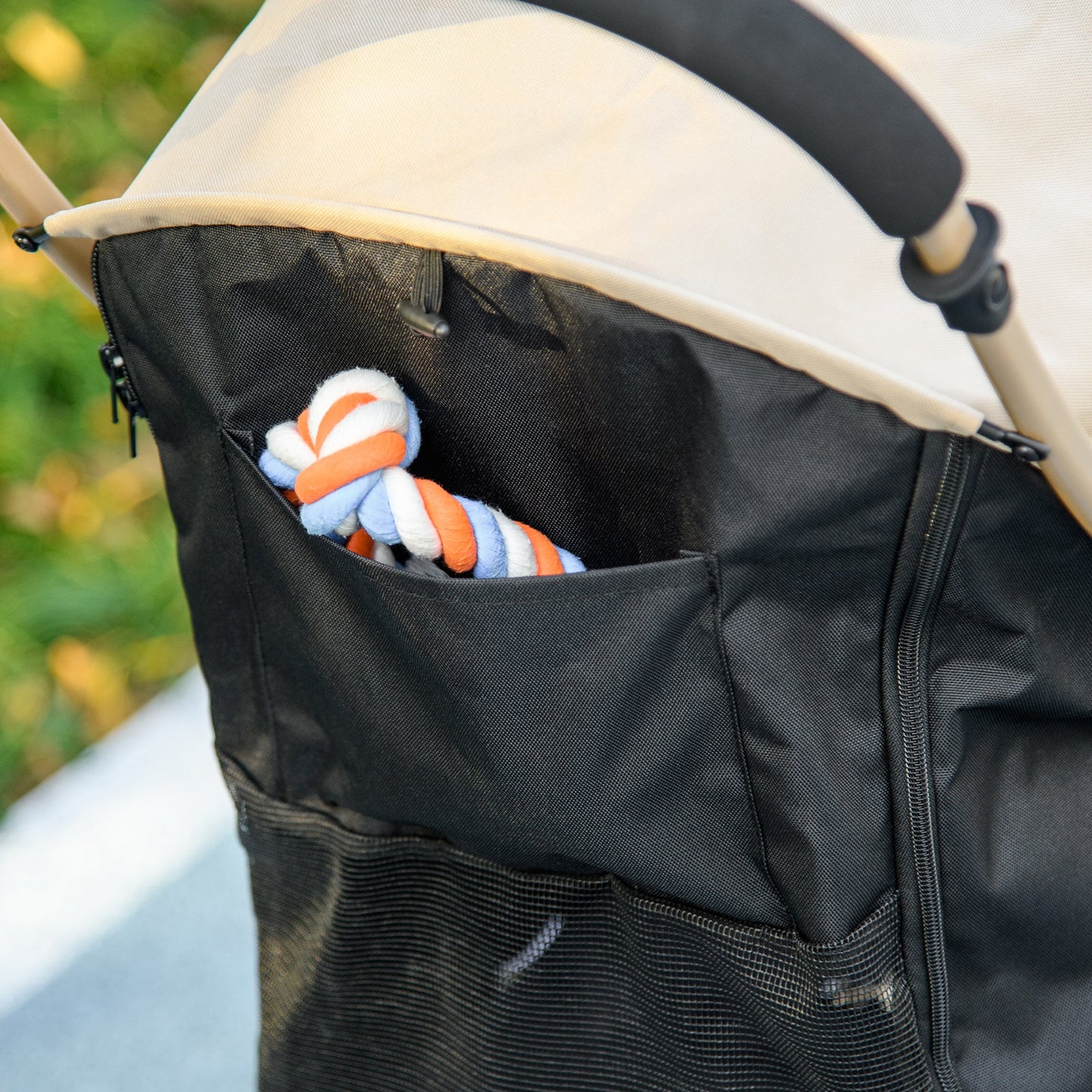 Dog Stroller with Rain Cover, Foldable Dog Pram, 4 Wheels Pet Pushchair with Safety Leashes, for Small, Miniature Dogs, Cats - Khaki