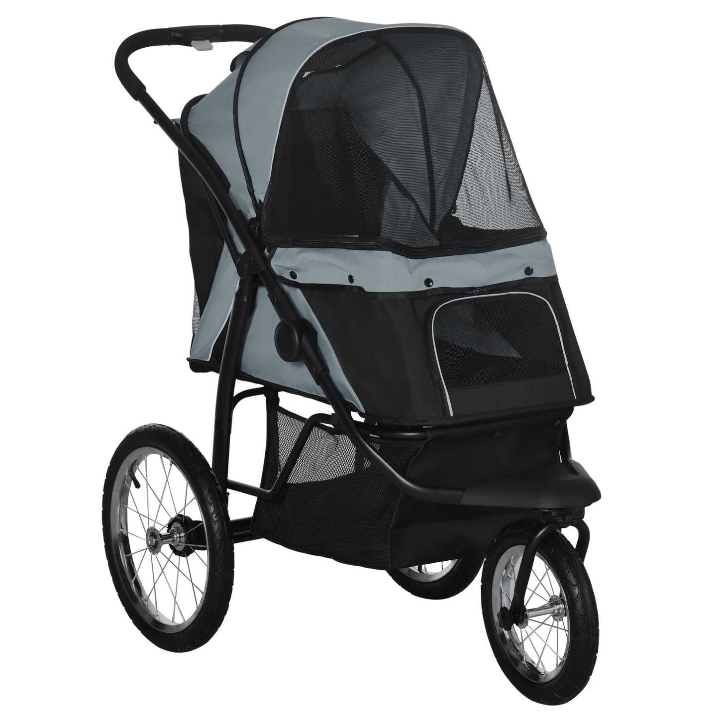 Dog Pram Dog Stroller Jogger Foldable Pet Pushchair for Medium, Small Dogs, w/ Rubber Wheels, Washable Cushion - Grey