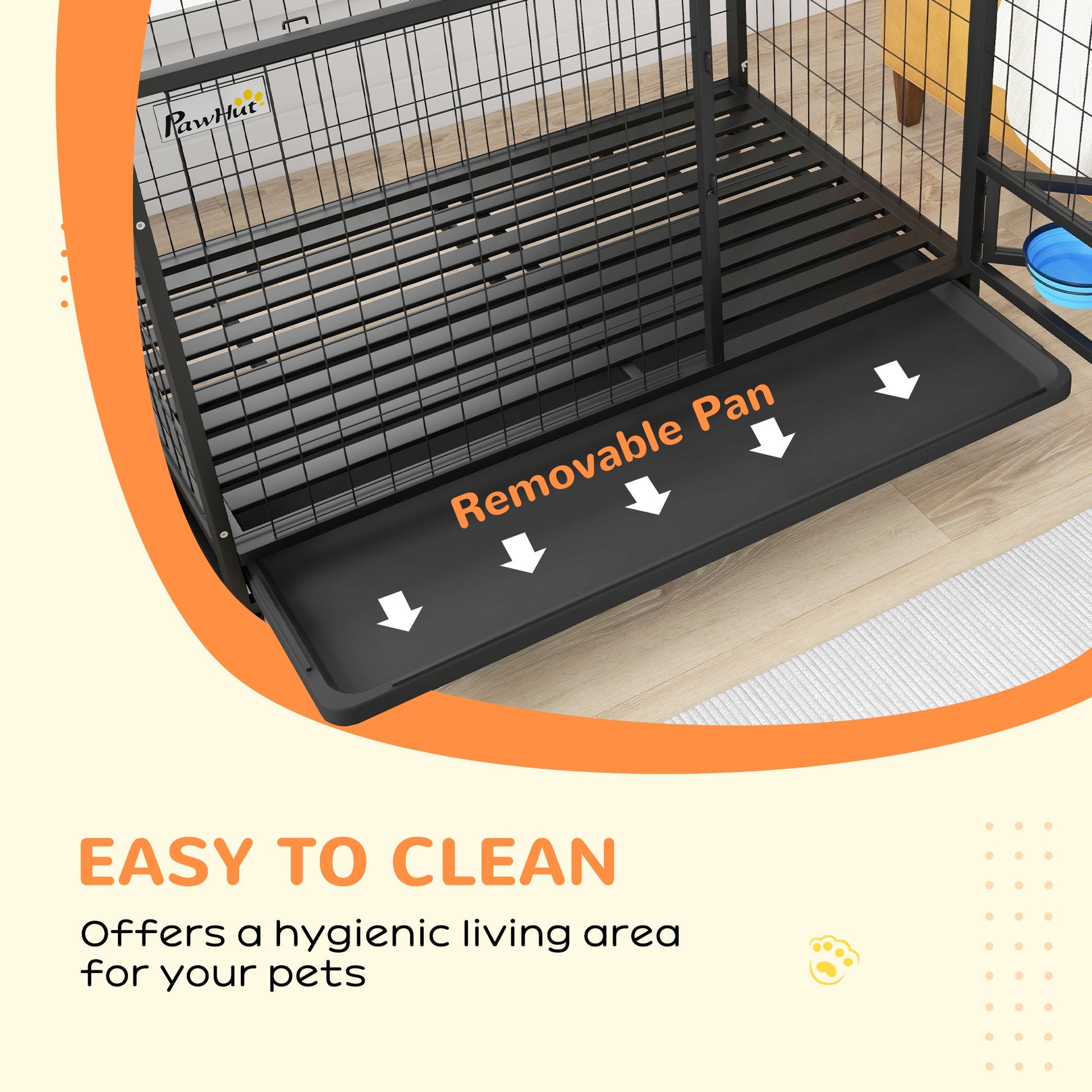 48" Heavy Duty Dog Crate with Bowl Holder, Dog Cage on Wheels with Removable Tray, Openable Top, Detachable Door, Indoor Outdoor Use, for Large and Extra Large Dogs - Black