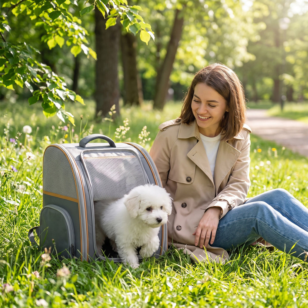 Cat Backpack Carrier, Foldable Pet Carrier for Mini Dogs and Cats Up to 5 kg, Pet Travel Bag with Mesh Window, Side Pocket for Travel and Outdoor Activities, Grey