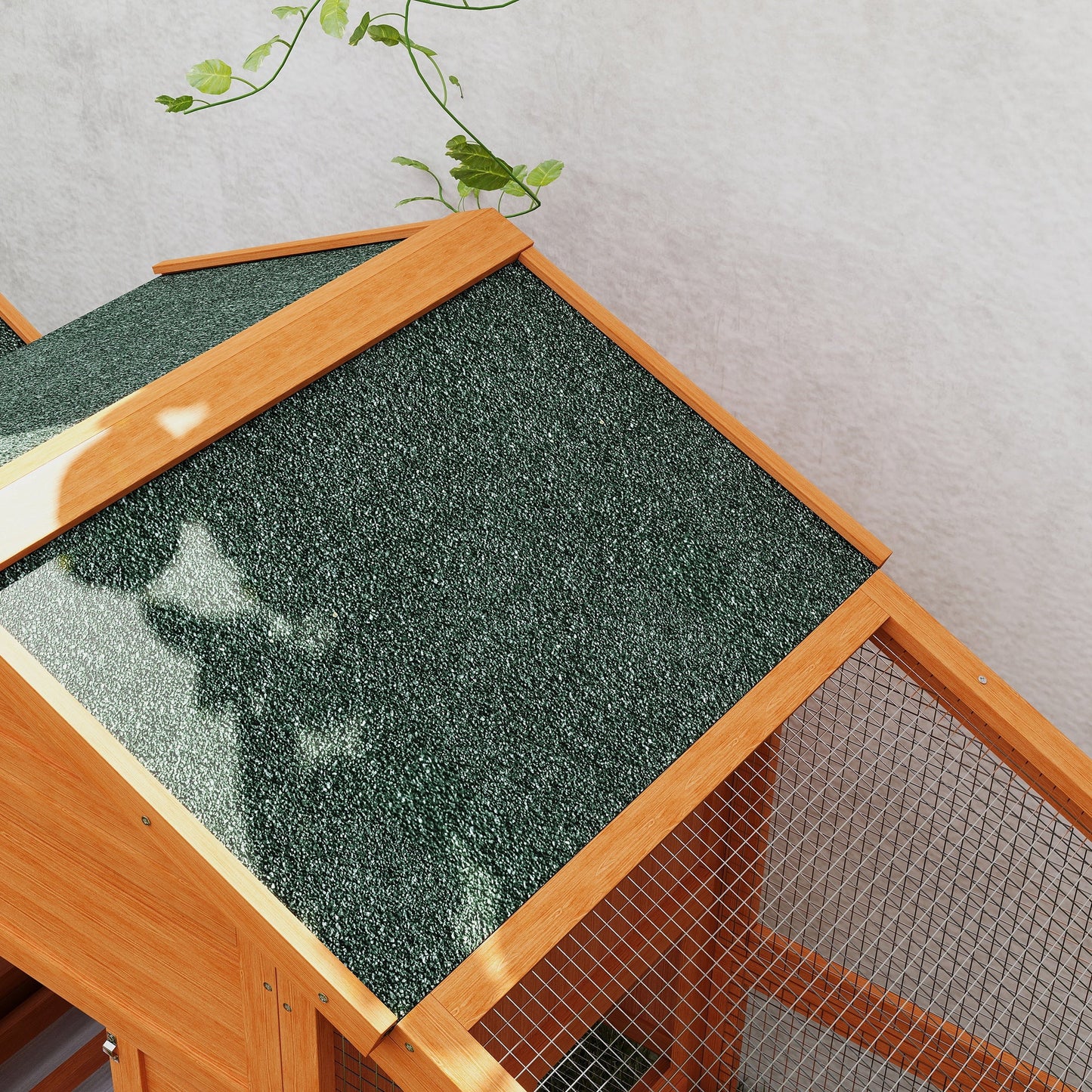 Chicken Coop with Run Outdoor, Wooden Hen House, Poultry Coop with Nesting Box, Slide-out Tray, Ramp, Perches, Asphalt Roof, 179 x 67 x 115cm