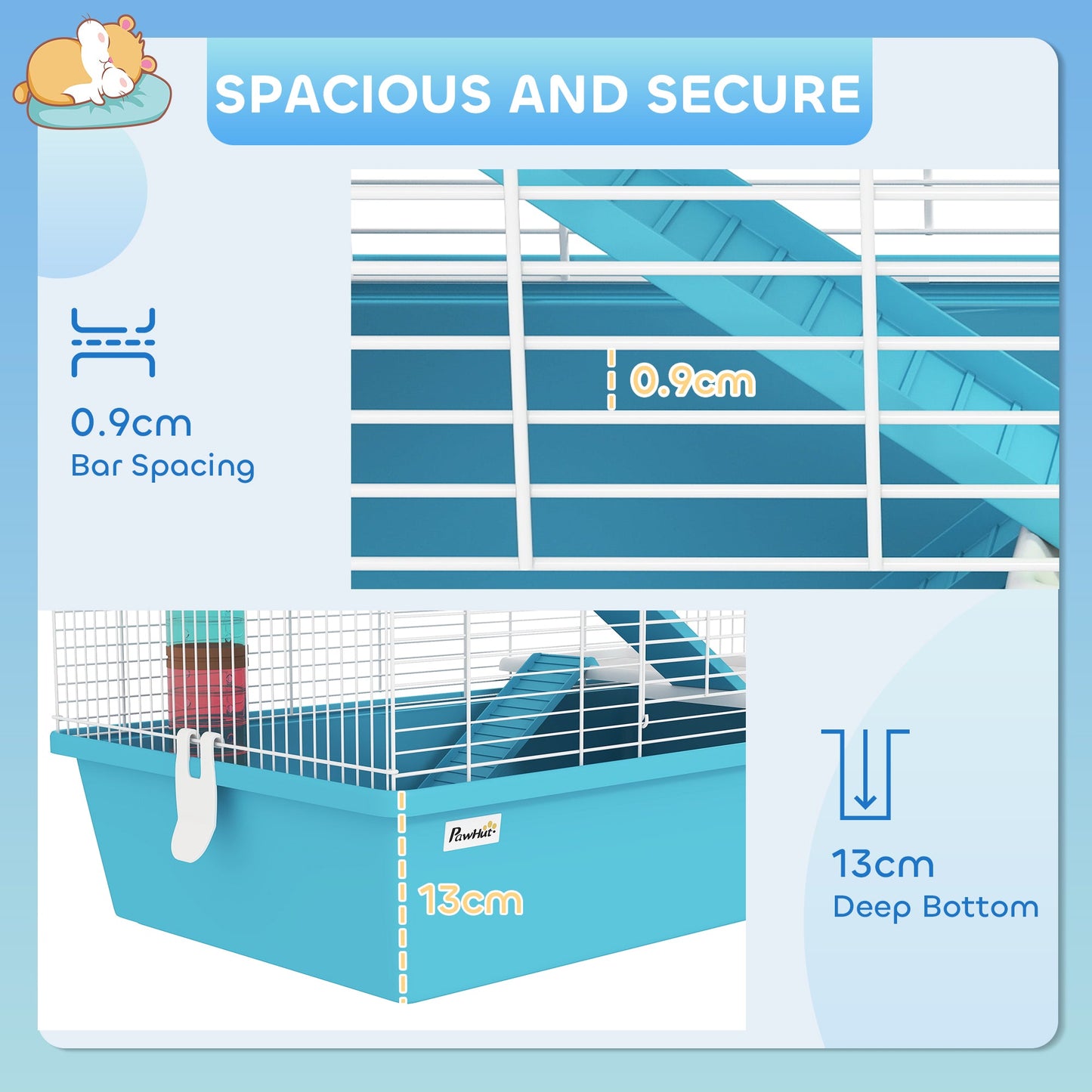 4 Tier Hamster Cage with Tube, Exercise Wheel, Hut, Water Bottle, Food Dish, Ramps, DIY Design, Large Hamster Cage for Dwarf, Light Blue