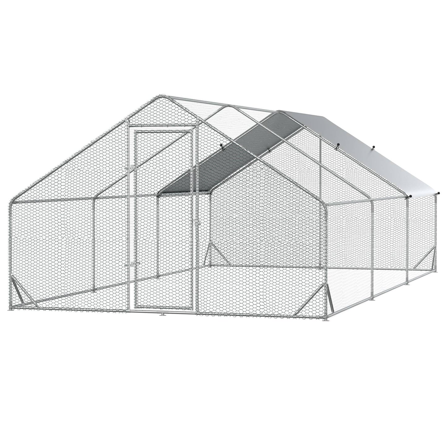 Chicken Run Galvanised Walk-in Chicken Coop Hen Poultry House Cage Rabbit Hutch Pet Playpen Garden w/ Water-Resist Cover, 3 x 6 x 2m