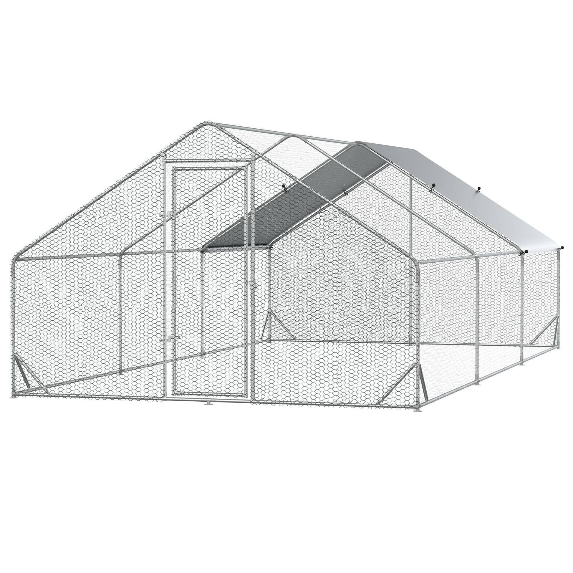 Chicken Run Galvanised Walk-in Chicken Coop Hen Poultry House Cage Rabbit Hutch Pet Playpen Garden w/ Water-Resist Cover, 3 x 6 x 2m