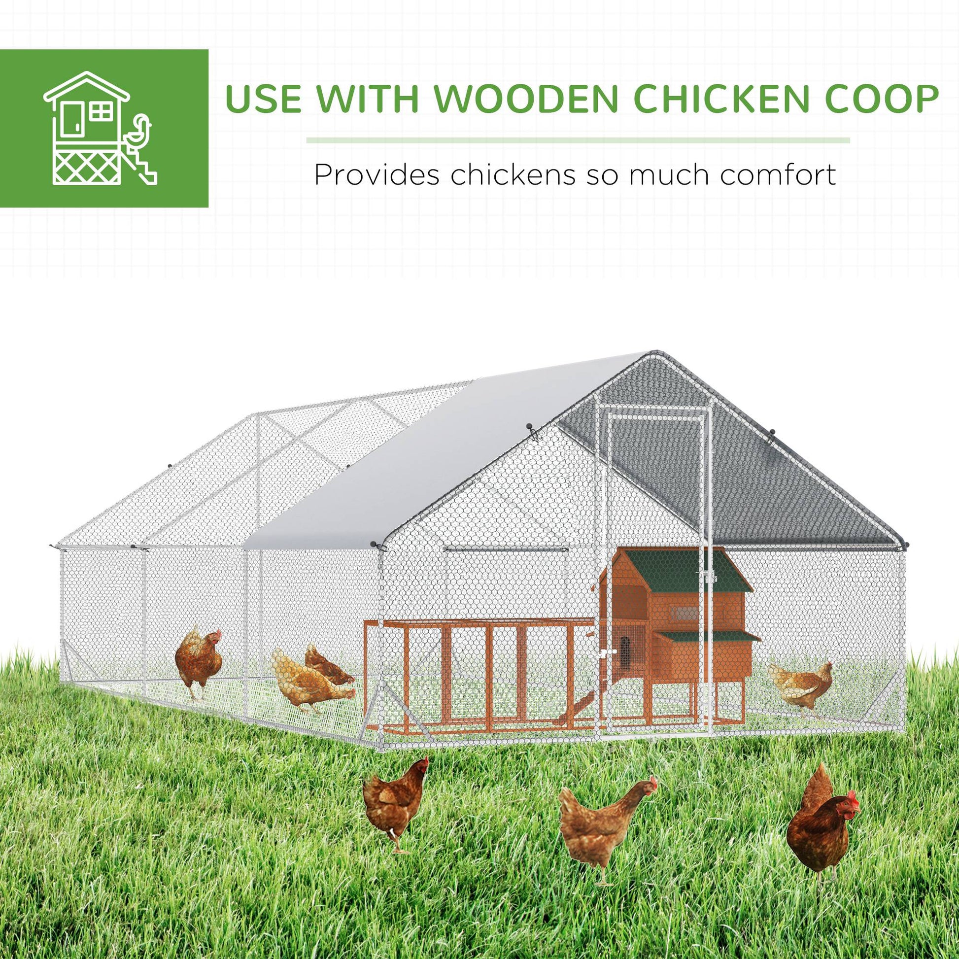 Chicken Run Galvanised Walk-in Chicken Coop Hen Poultry House Cage Rabbit Hutch Pet Playpen Garden w/ Water-Resist Cover, 3 x 6 x 2m