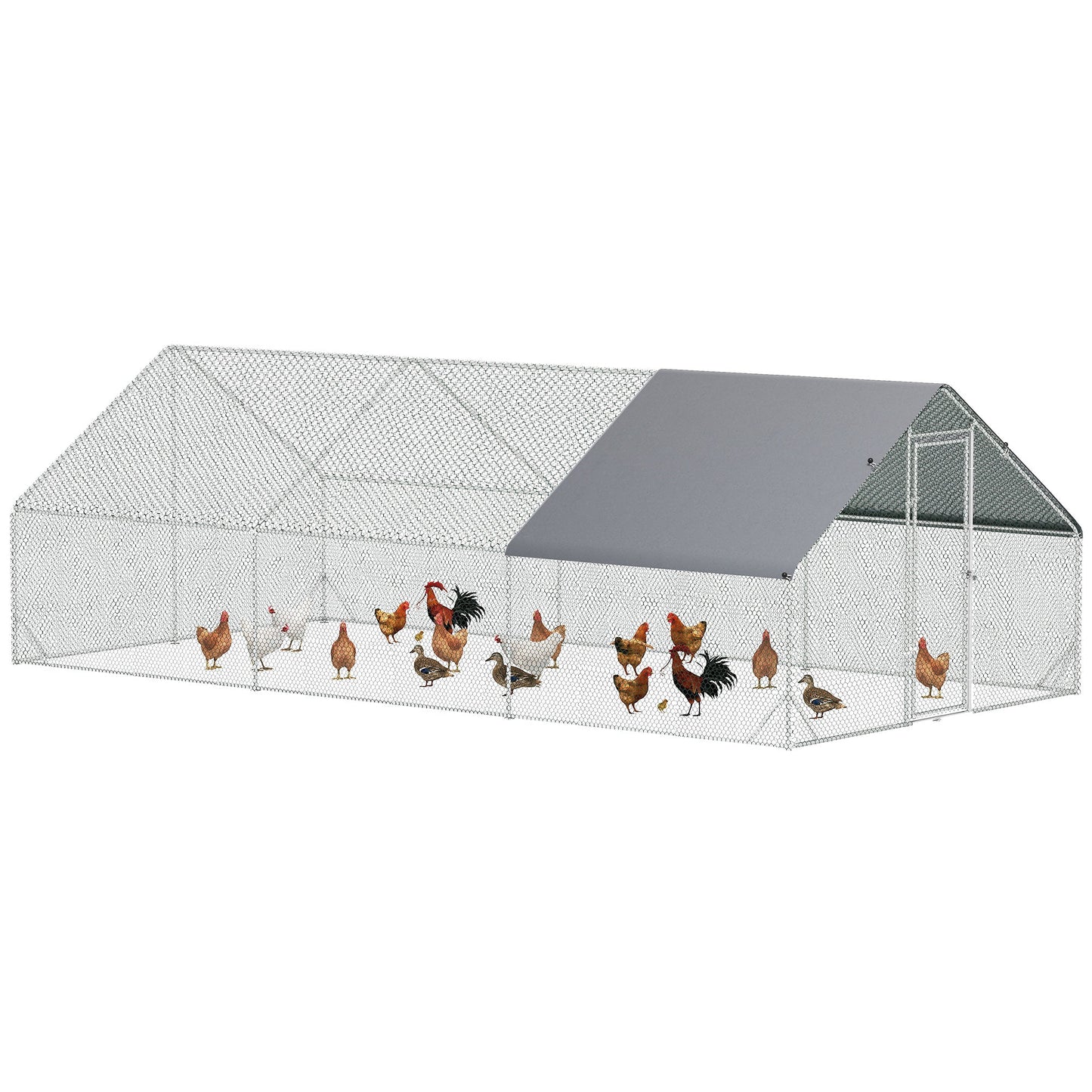 Chicken Run Galvanised Walk-in Chicken Coop Hen Poultry House Cage Rabbit Hutch Pet Playpen Garden w/ Water-Resist Cover, 3 x 6 x 2m