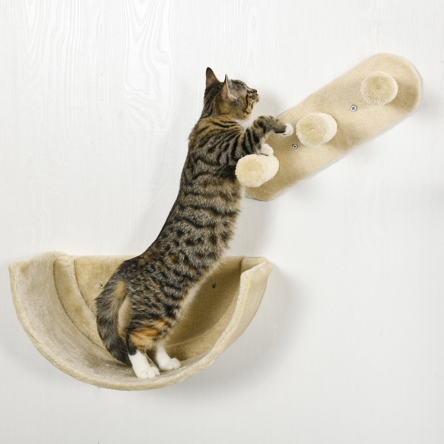 4PCs Wall Mounted Cat Tree Cat Wall Shelves Furniture Climbing Shelf Set Kitten Activity Centre w/ Hammock, Scratching Post - Beige
