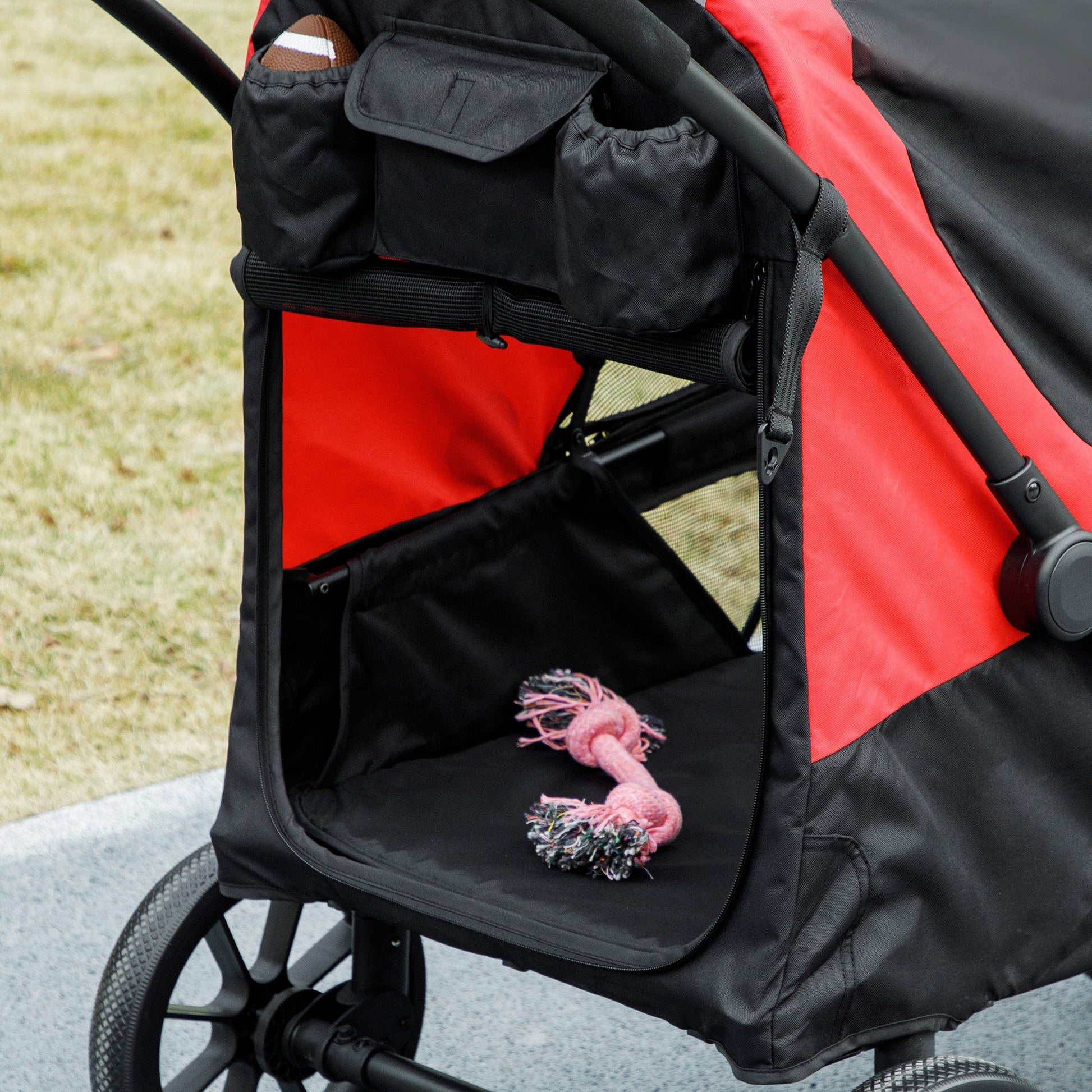 Dog Stroller, Easy Folding Pet Stroller for Large Dogs, Puppy Pram Pet Pushchair with 4 Big Wheels, Shock-Absorbing Frame, Safety Leashes, Brakes, Red/Black