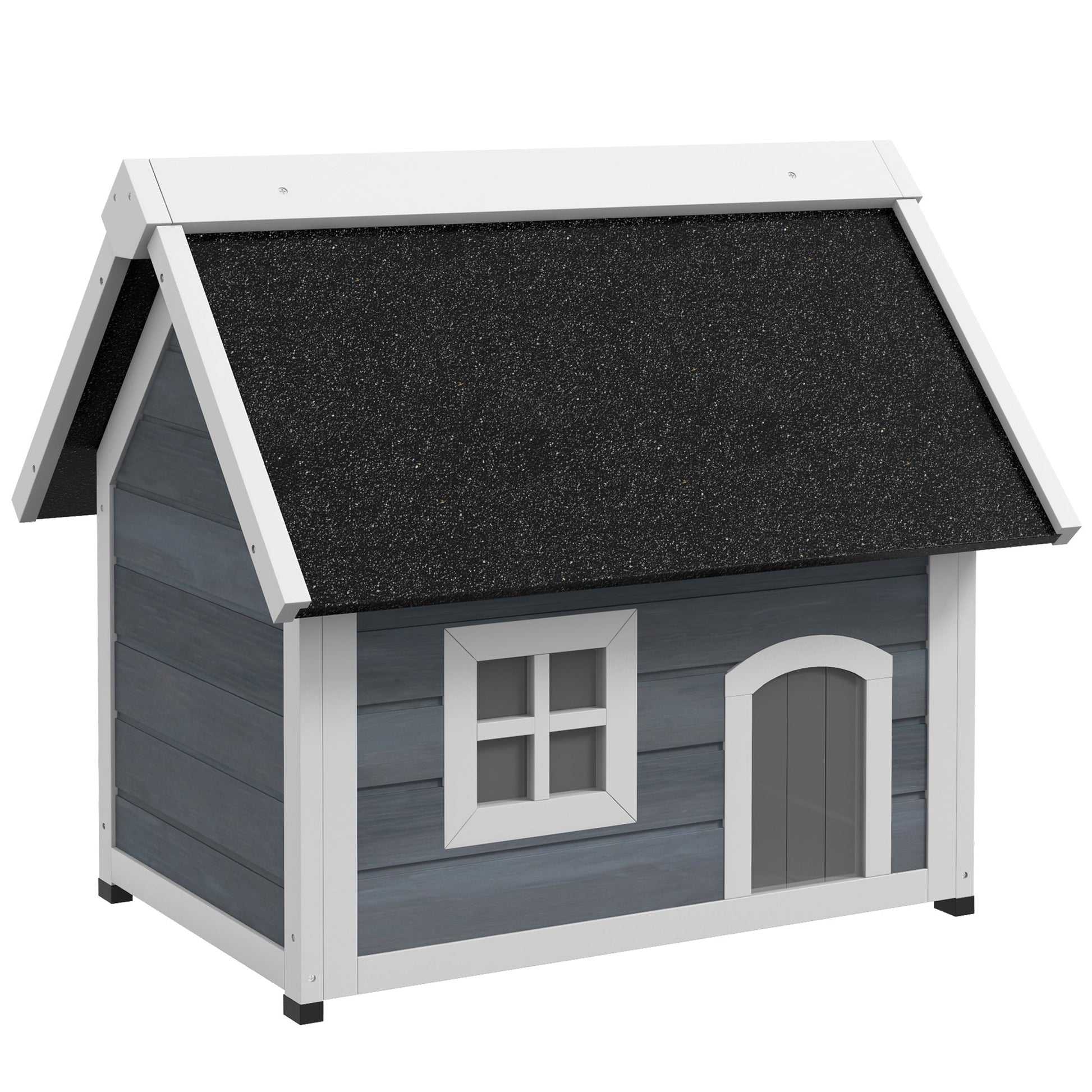 Outdoor Cat House, Wooden Feral Cat Shelter, Water-Resistant Hide Home with Openable Asphalt Roof, Three Doors, 77 x 57.5 x 68cm - Grey