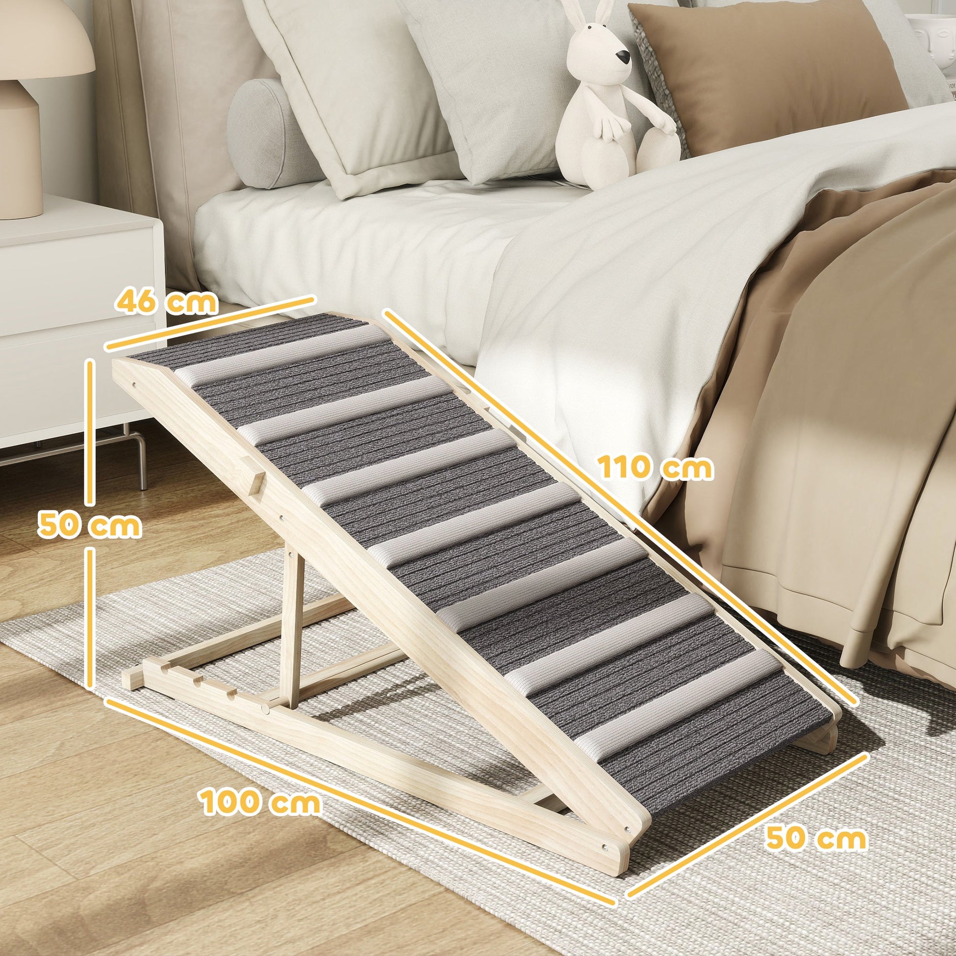 Dog Ramp for Car, Adjustable Folding Pet Ramp for Small Medium Large Dogs, 4 Adjustable Height Dog Climbing Ladder for High Bed and Sofa, 35/43/47/50 cm Height