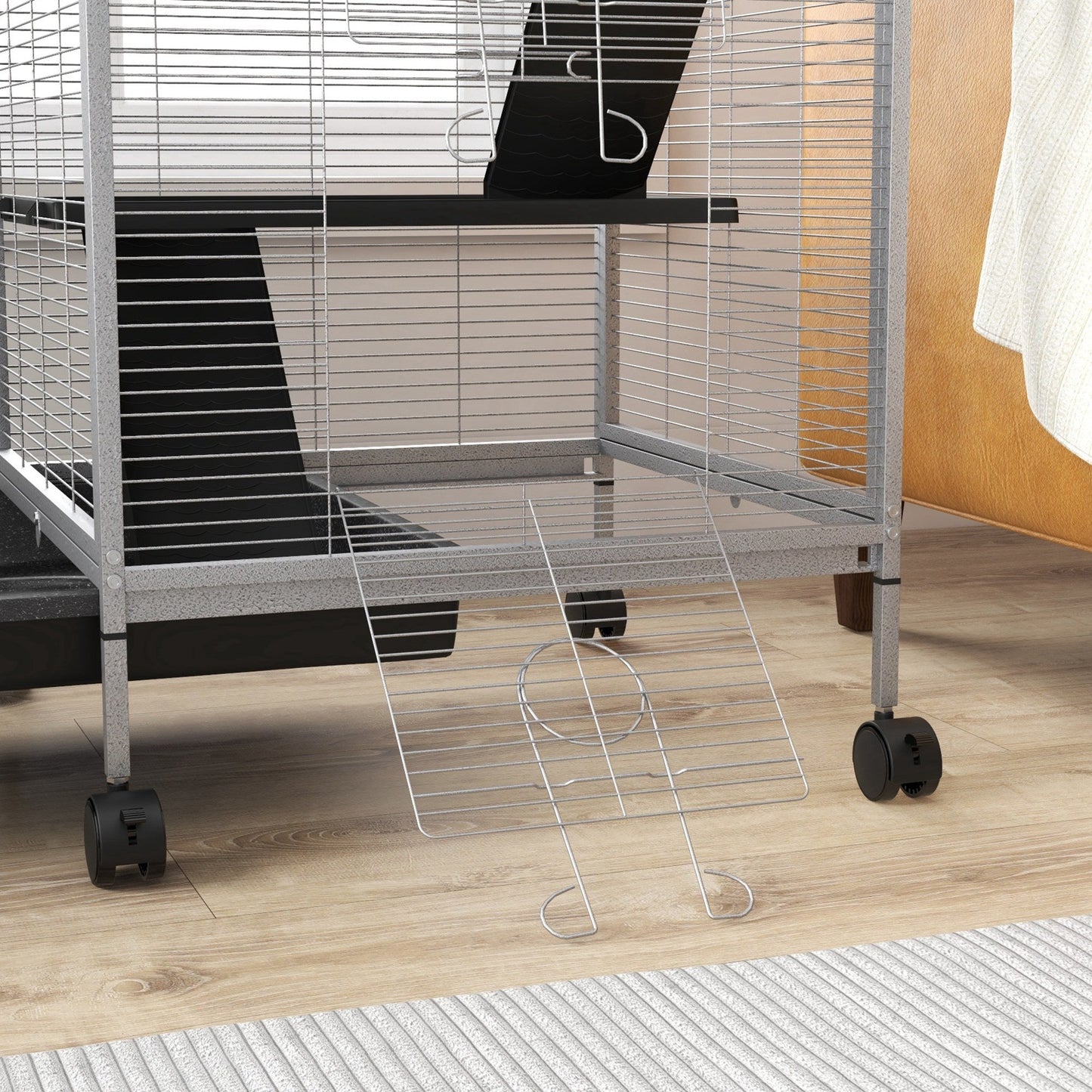 Small Animal Cage with Wheels Pet Home for Chinchillas Ferrets Kittens, with Hammock, 4 Platforms, Removable Tray, Light Grey