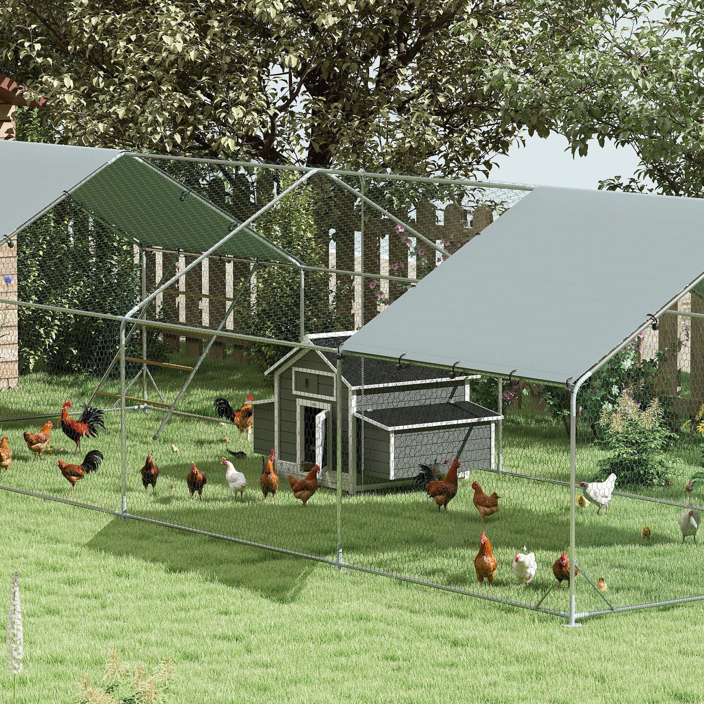Chicken Coop, Wooden Outdoor Hen House Poultry Cage with Nesting Box, Openable Waterproof Top, Pull-Out Tray, 150 x 100 x 97cm, Grey